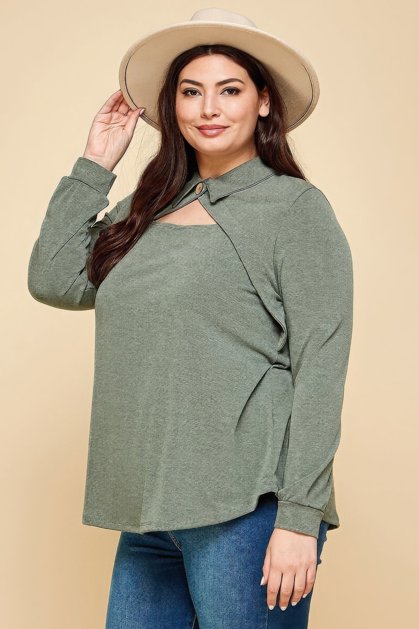 Plus Size Solid Long Sleeve Fashion Top product image