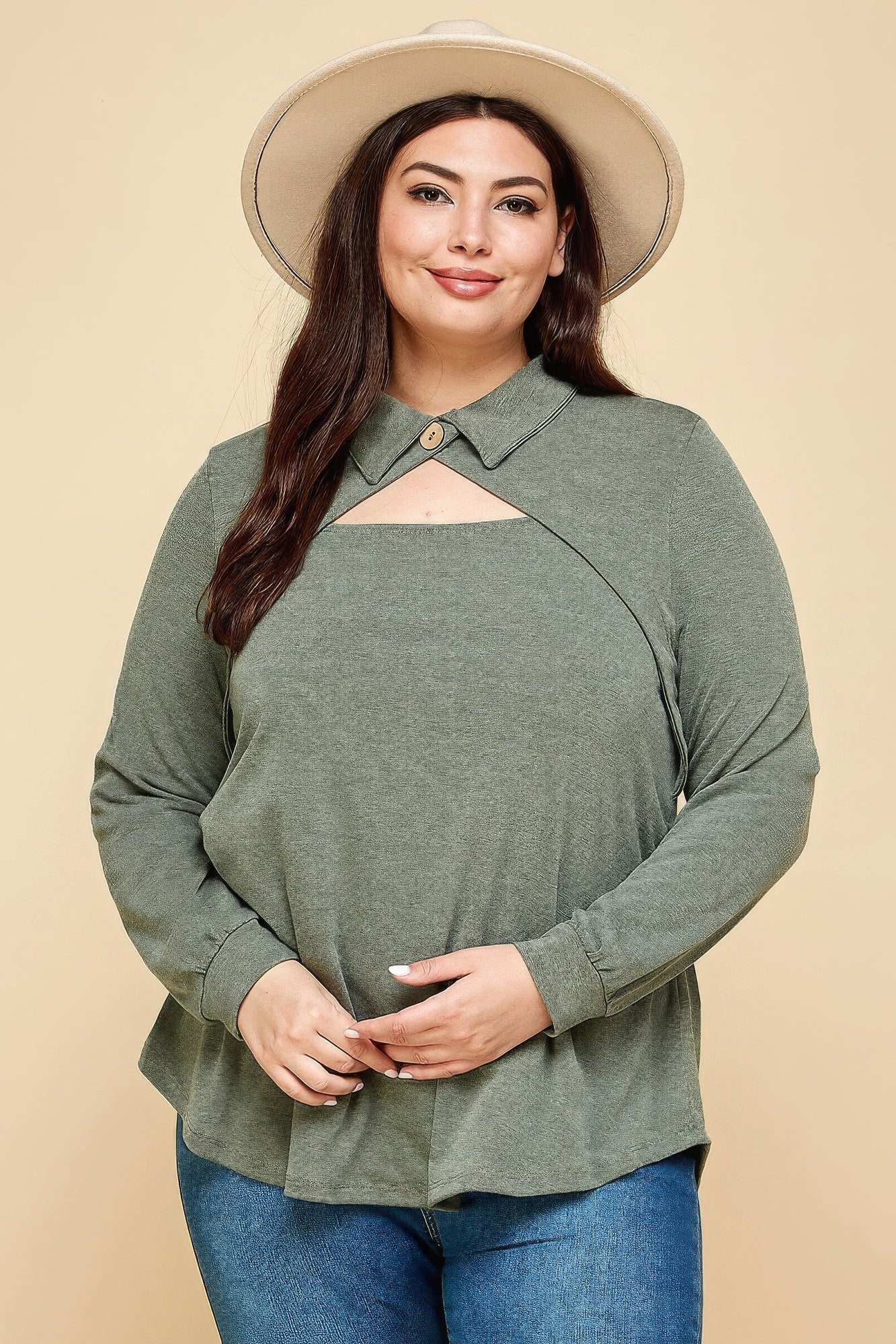 Plus Size Solid Long Sleeve Fashion Top product image