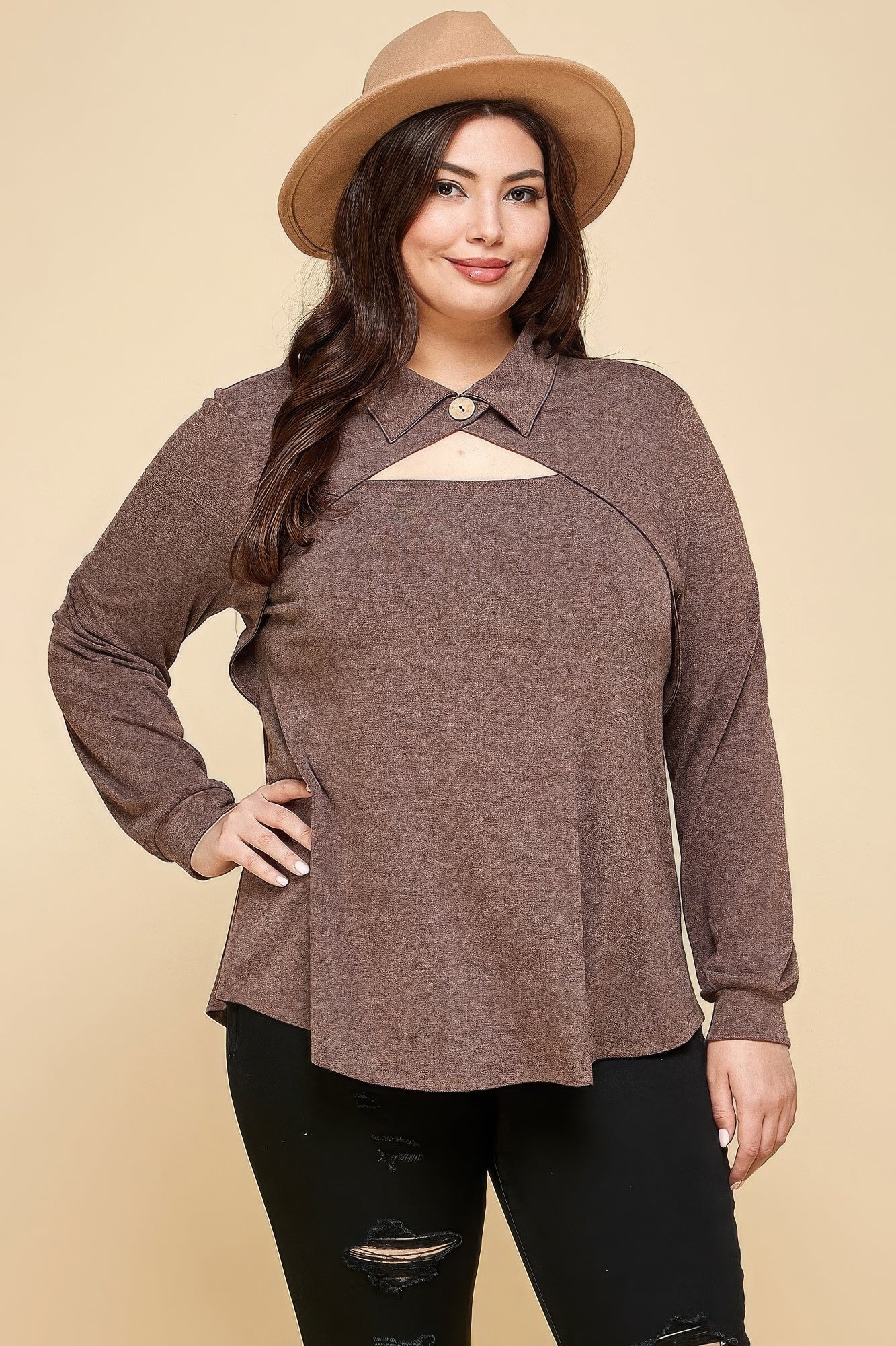 Plus Size Solid Long Sleeve Fashion Top product image