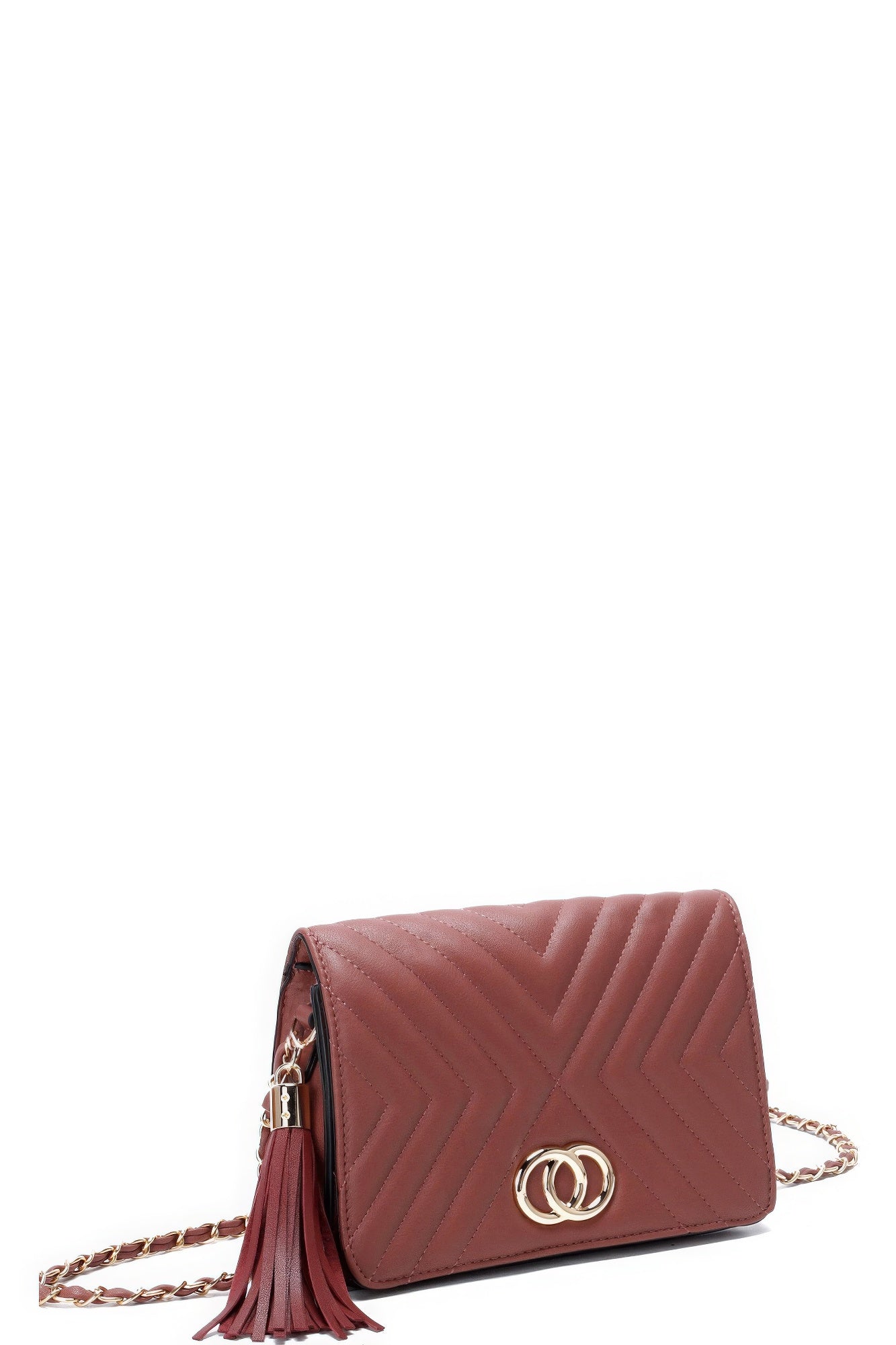 Fashion Double Metal Pattern Stitching Tassel Crossbody Bag product image