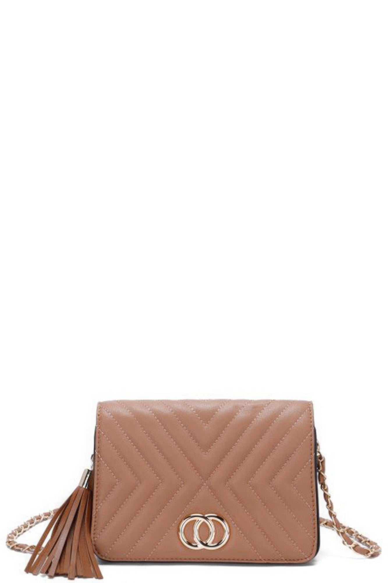 Fashion Double Metal Pattern Stitching Tassel Crossbody Bag product image