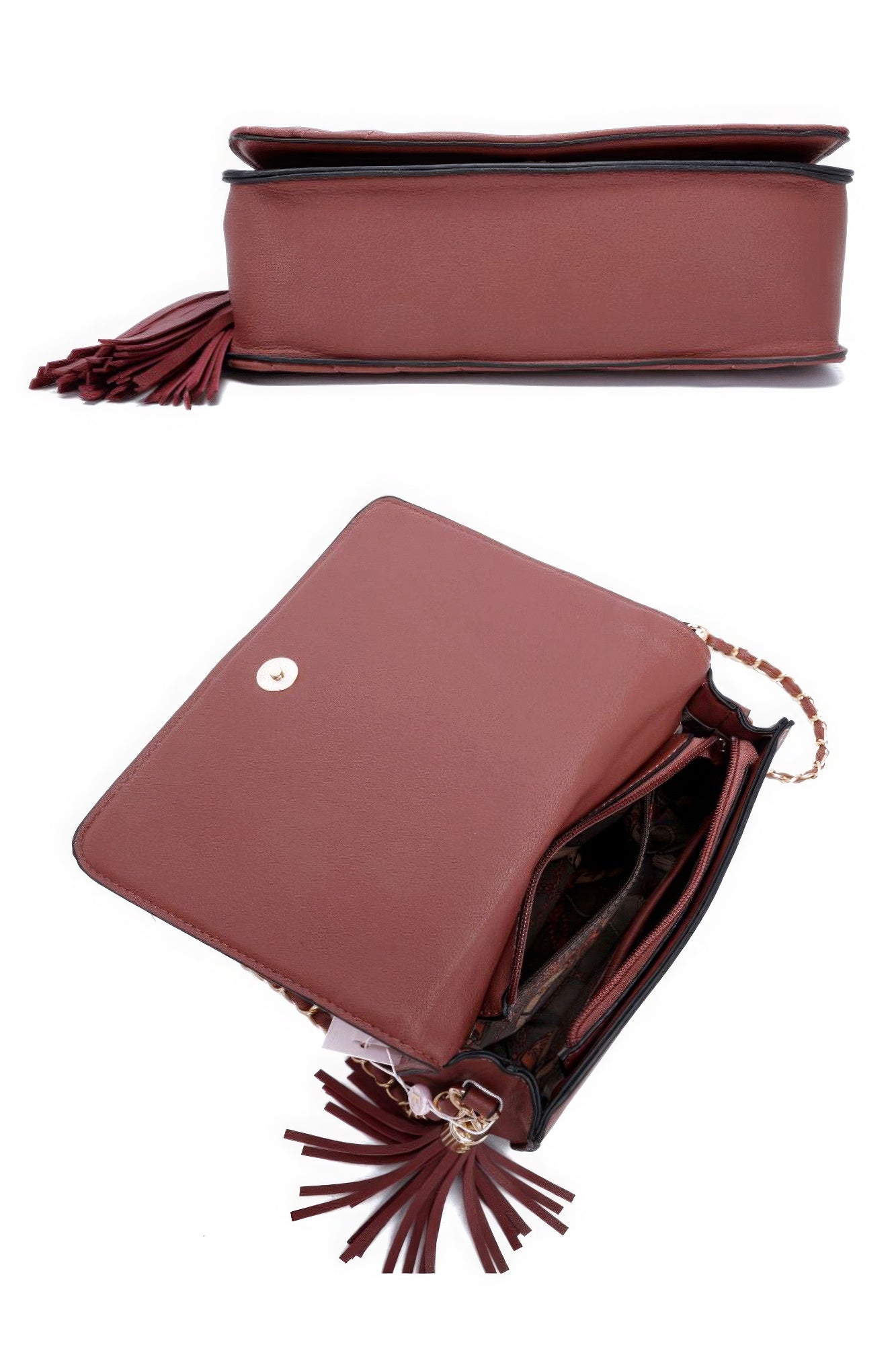 Fashion Double Metal Pattern Stitching Tassel Crossbody Bag product image