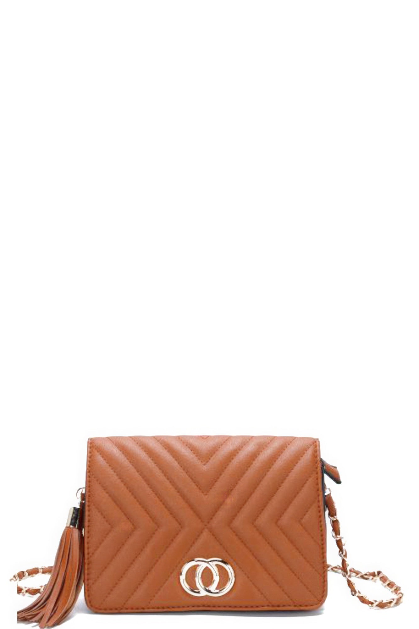 Fashion Double Metal Pattern Stitching Tassel Crossbody Bag product image