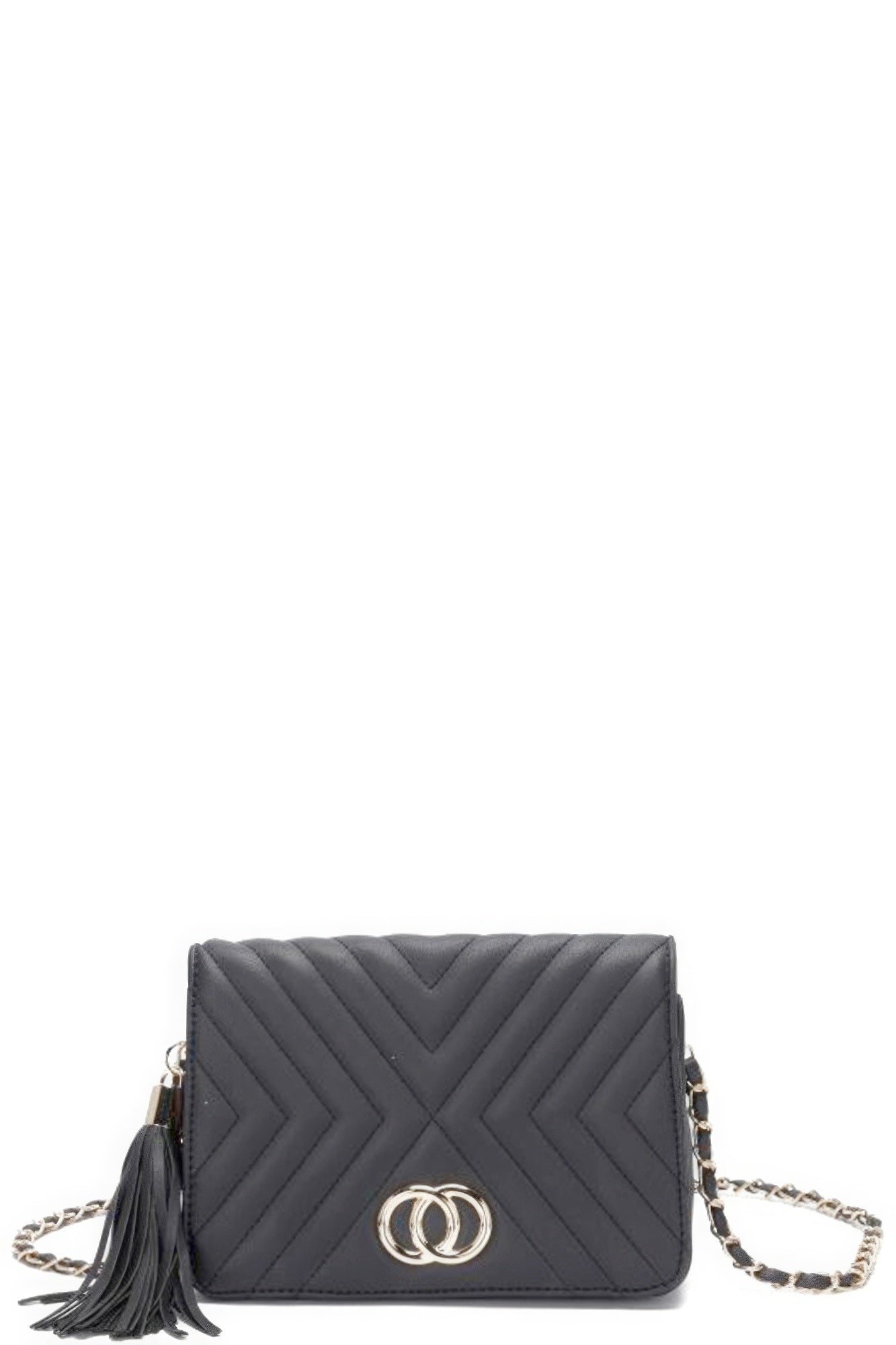 Fashion Double Metal Pattern Stitching Tassel Crossbody Bag product image