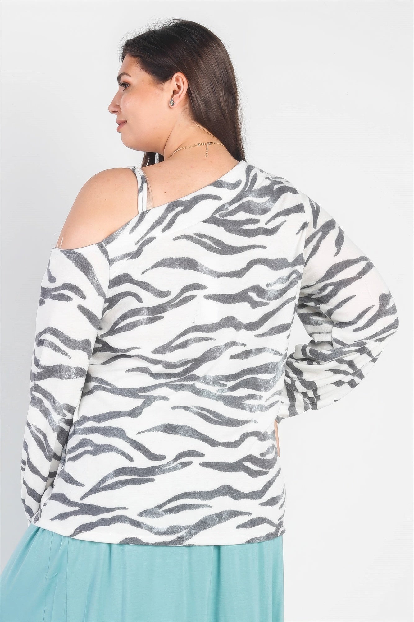 Plus White & Charcoal Zebra Flannel Cold Shoulder Long Sleeve Top product image