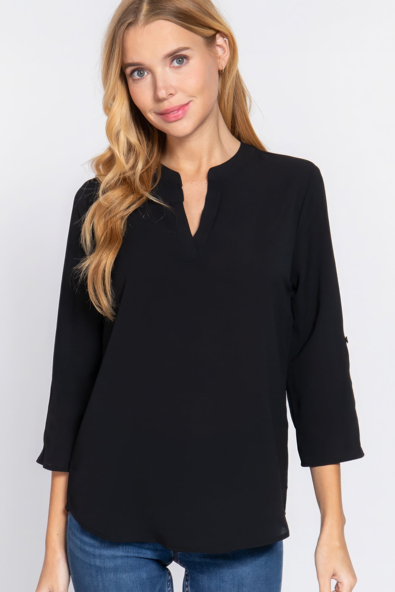 3/4 Roll Up Slv Woven Blouse product image