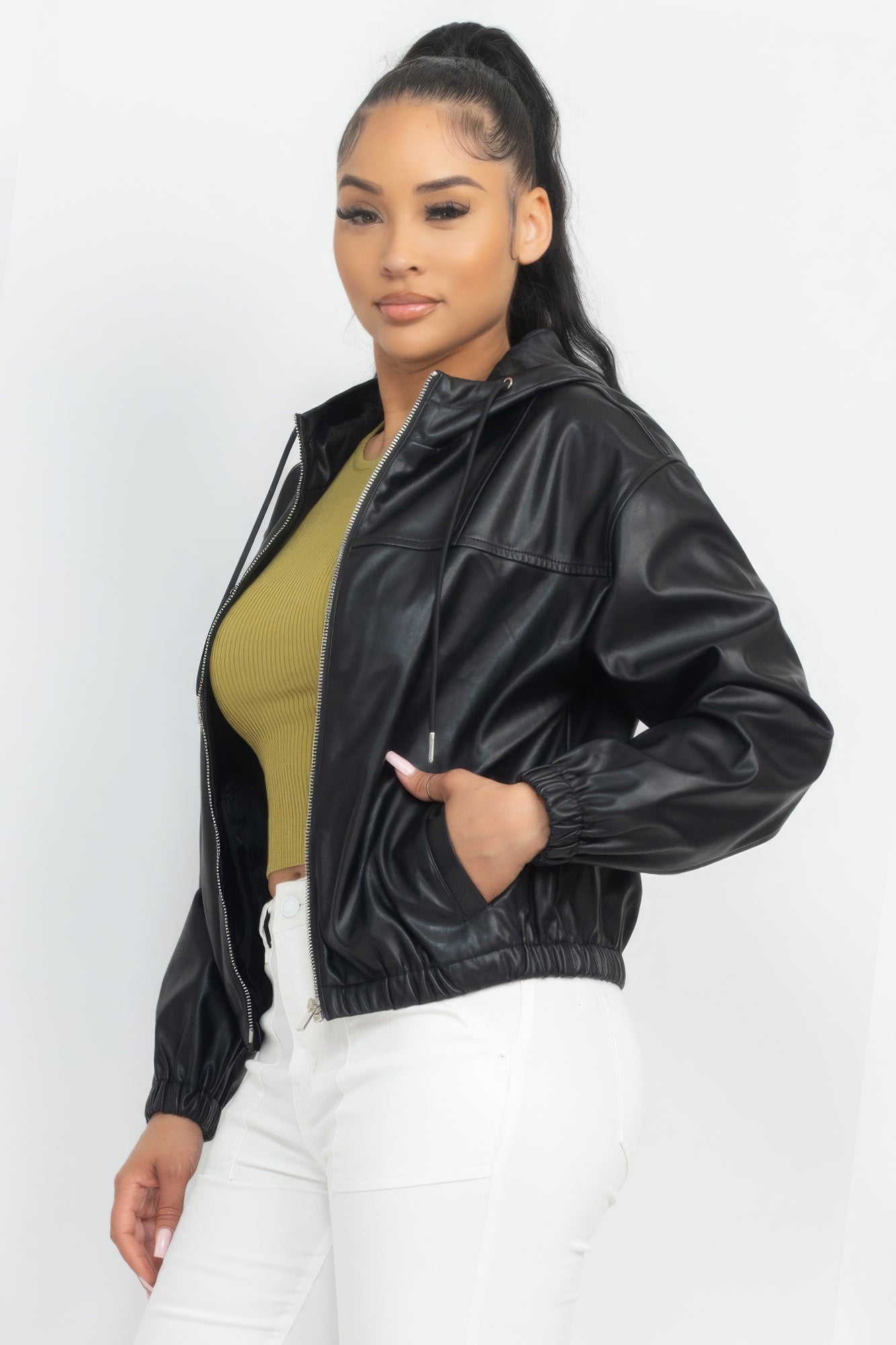 Faux Leather Hoodie Jacket product image