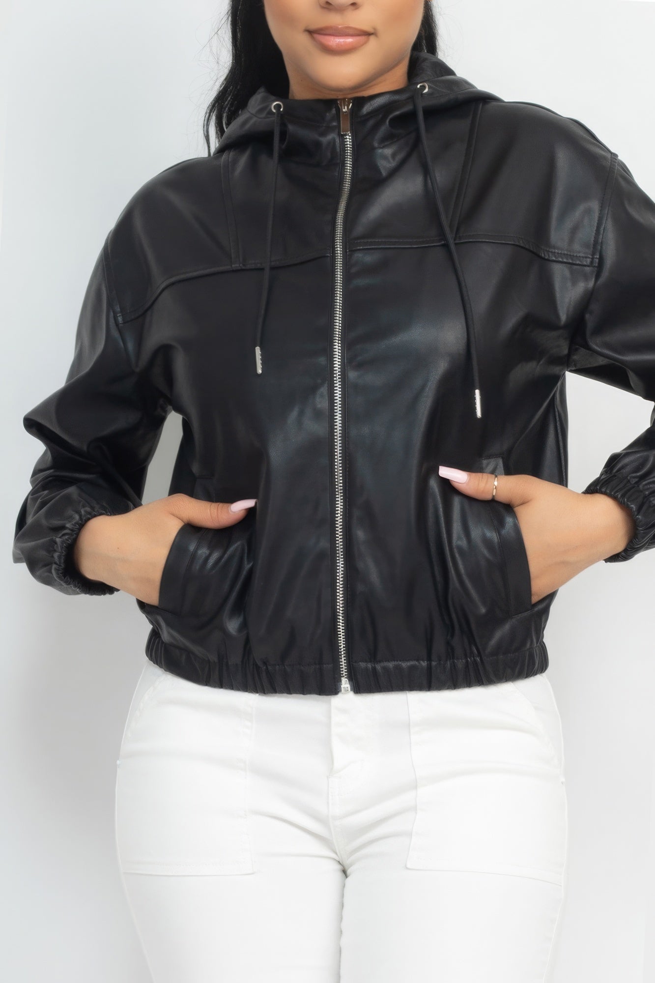 Faux Leather Hoodie Jacket product image