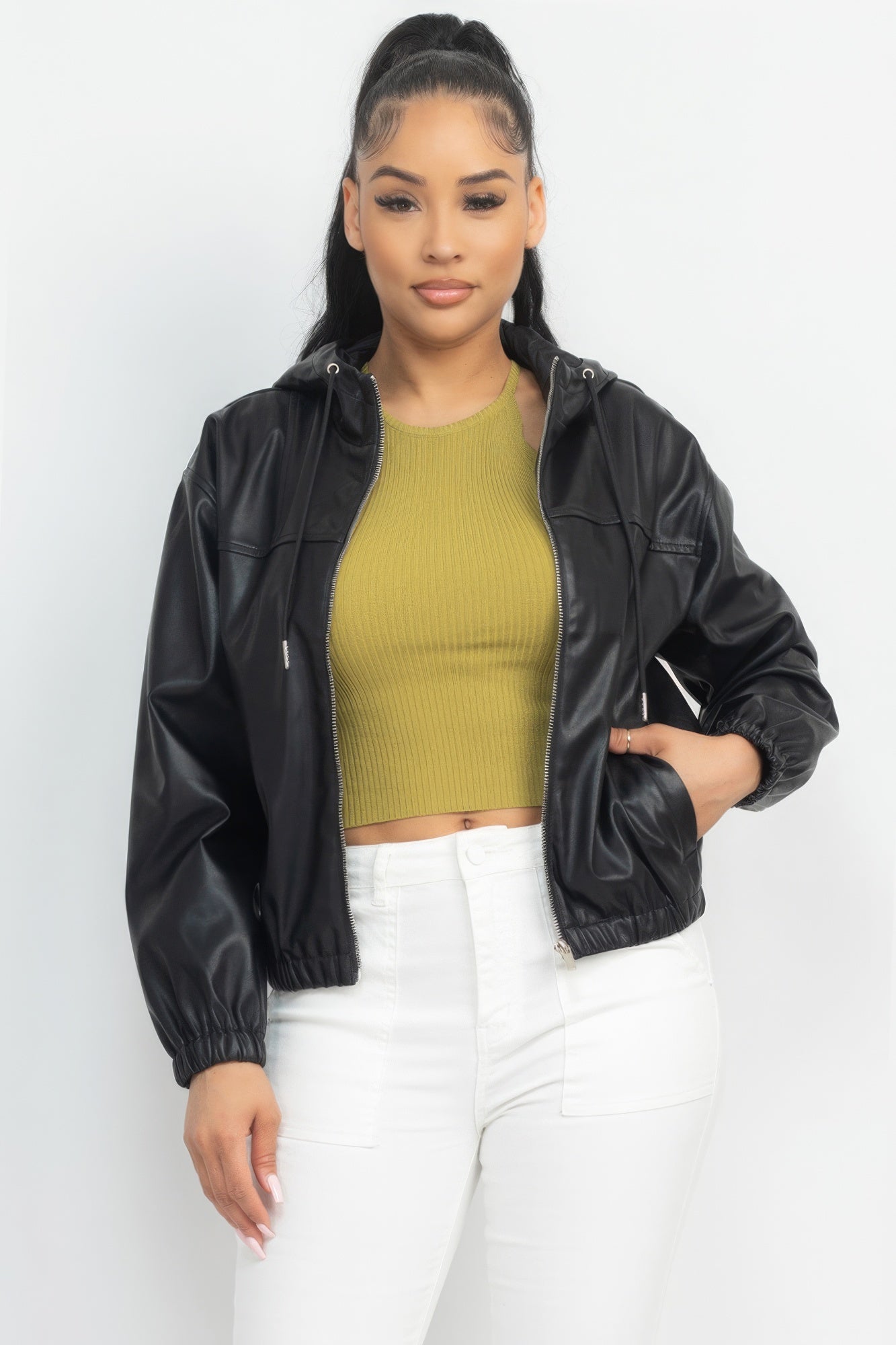Faux Leather Hoodie Jacket product image