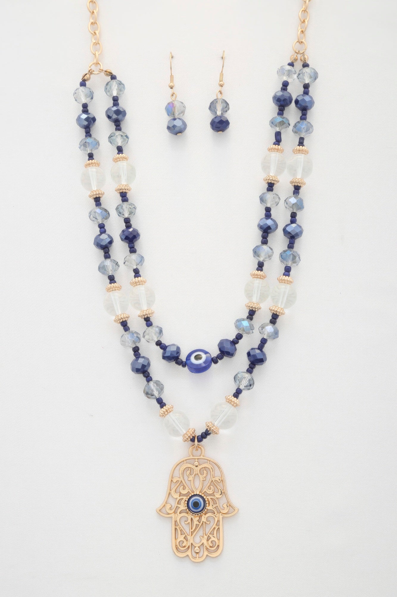 Hamsa hand pendant beaded layered necklace product image
