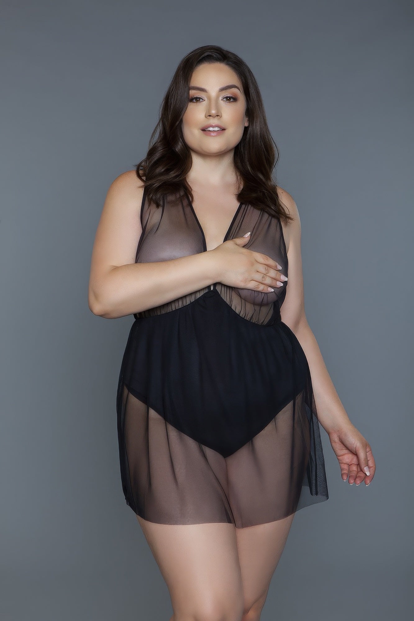 1 Pc Deep V-neck Mesh Babydoll product image