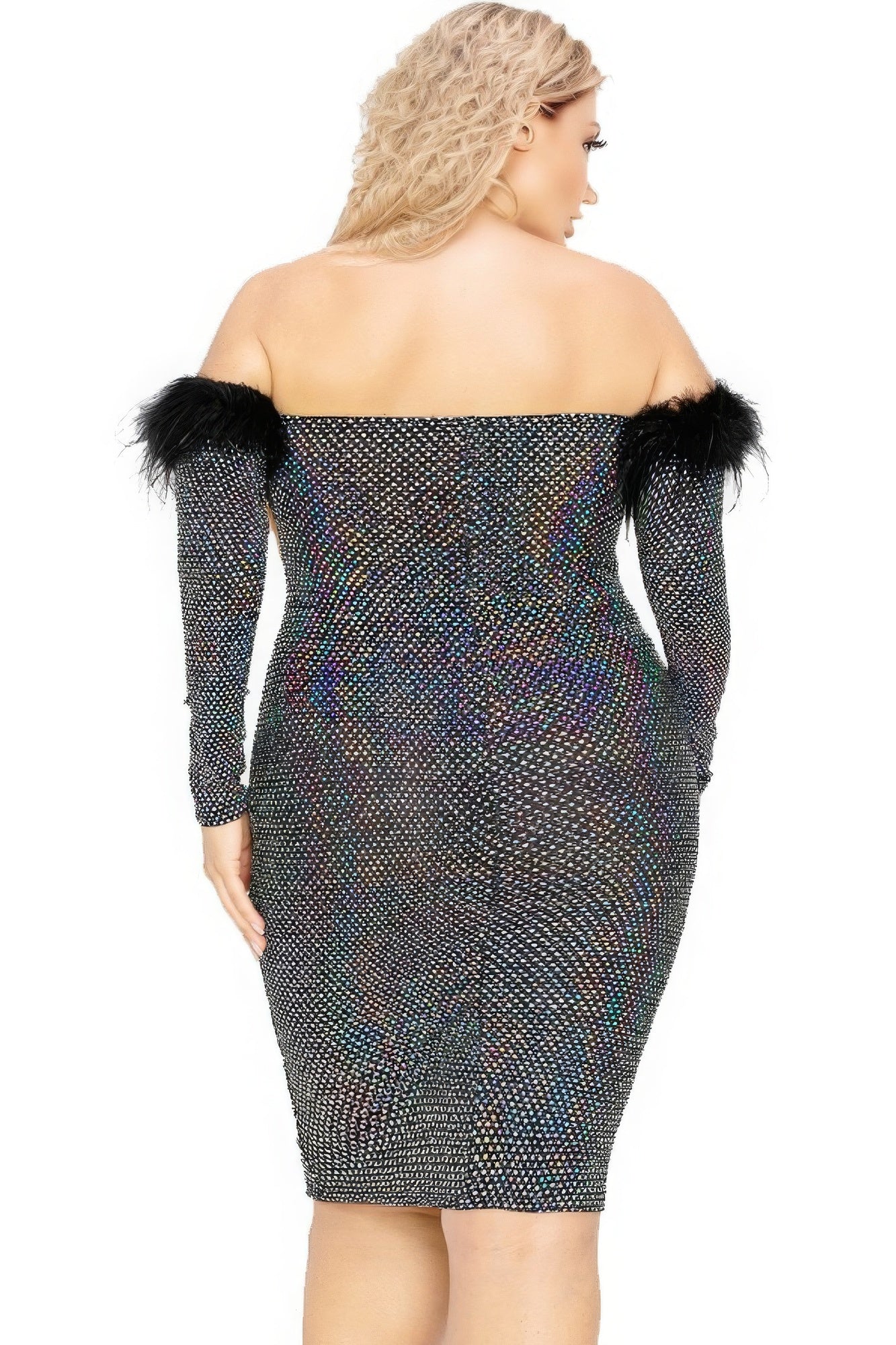 Plus Off Shoulder Feather Trim Detail Sequin Dress product image