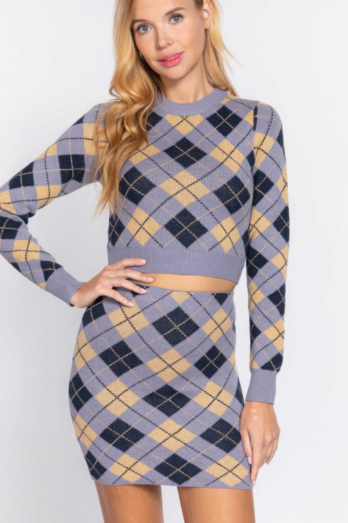Argyle Jacquard Sweater Mini Skirt Argyle Jacquard Sweater Mini Skirt - TopFashionHQ