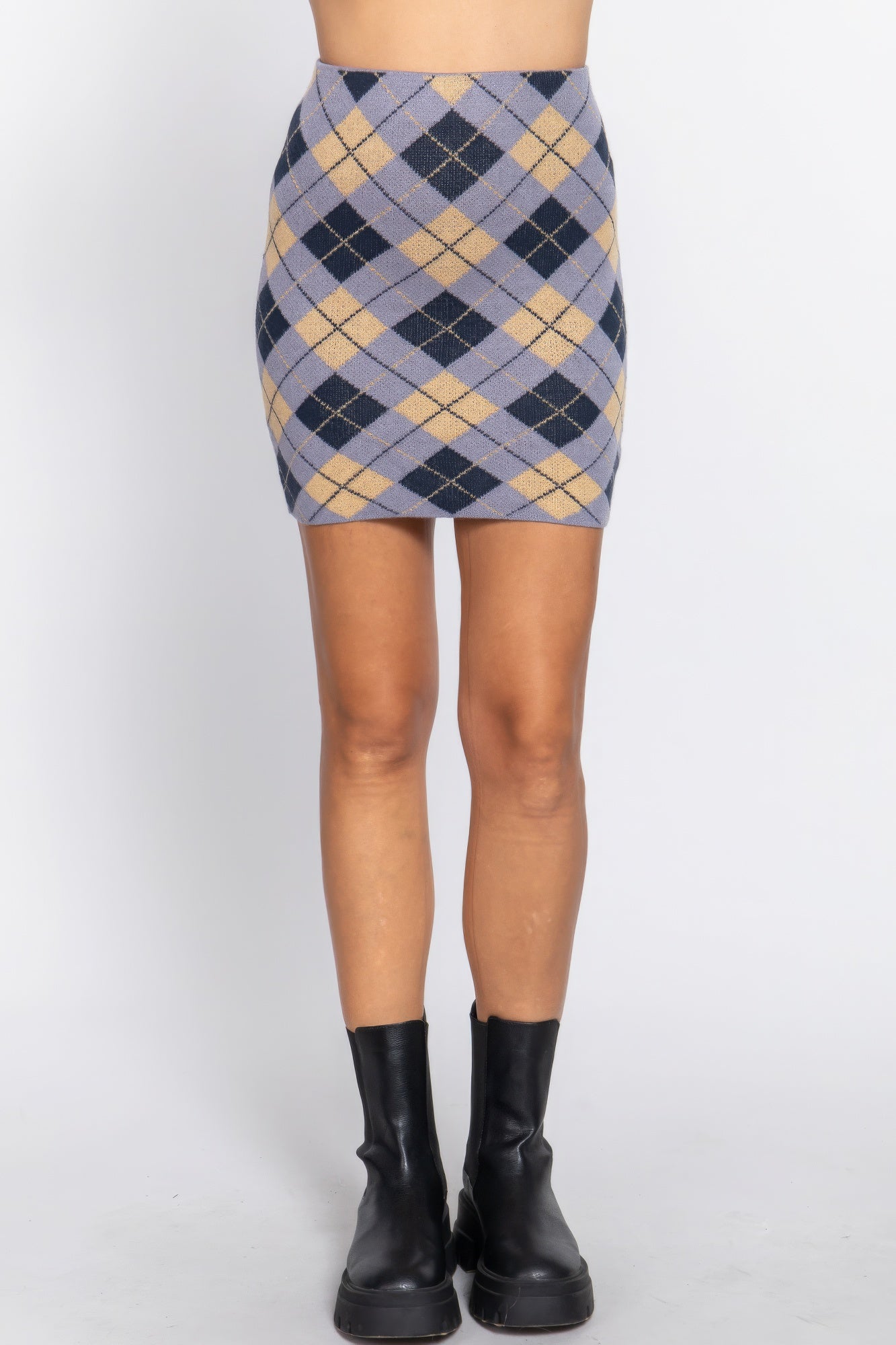 Argyle Jacquard Sweater Mini Skirt Argyle Jacquard Sweater Mini Skirt - TopFashionHQ