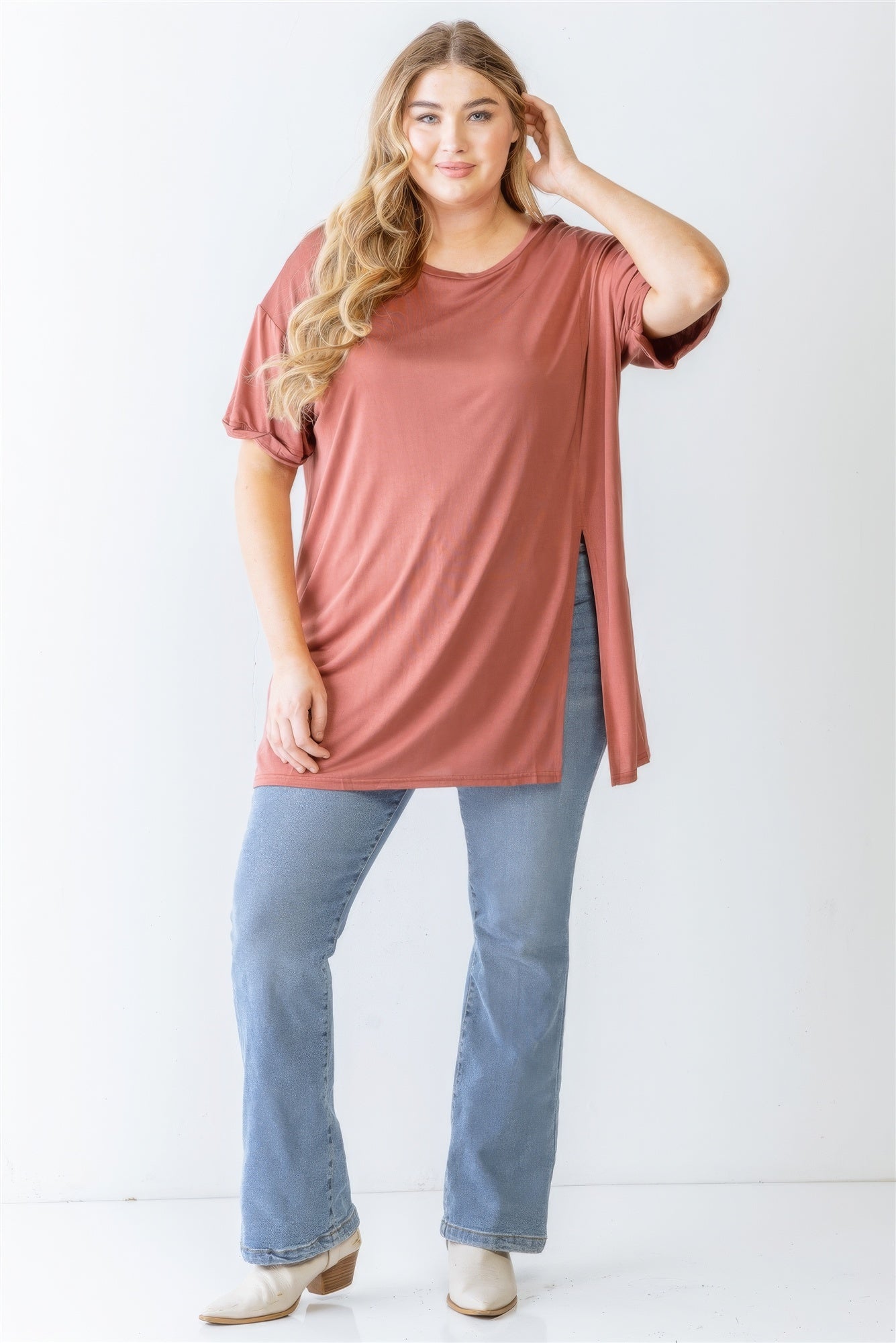 Plus Brick Round Neck Short Sleeve Relax Top product image