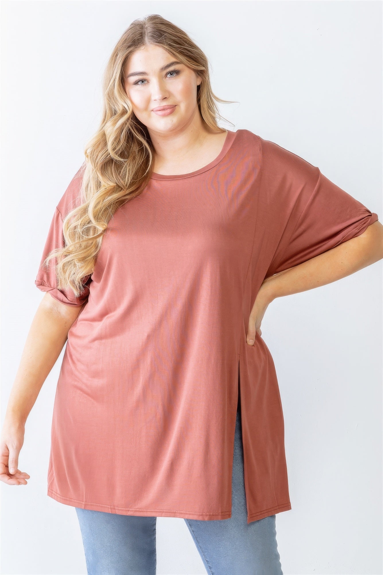 Plus Brick Round Neck Short Sleeve Relax Top product image