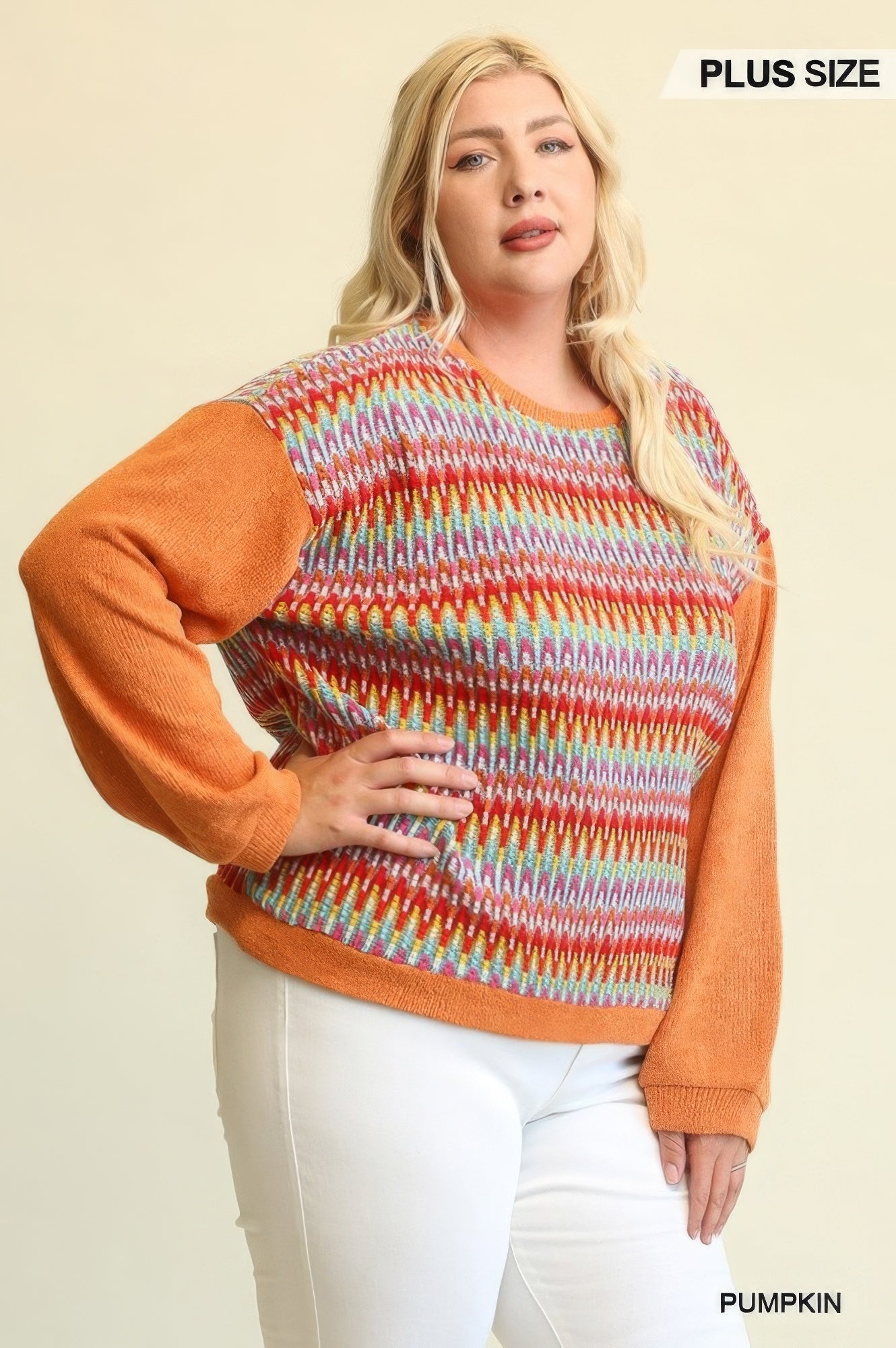 Novelty Knit And Solid Knit Mixed Loose Top With Drop Down Shoulder product image