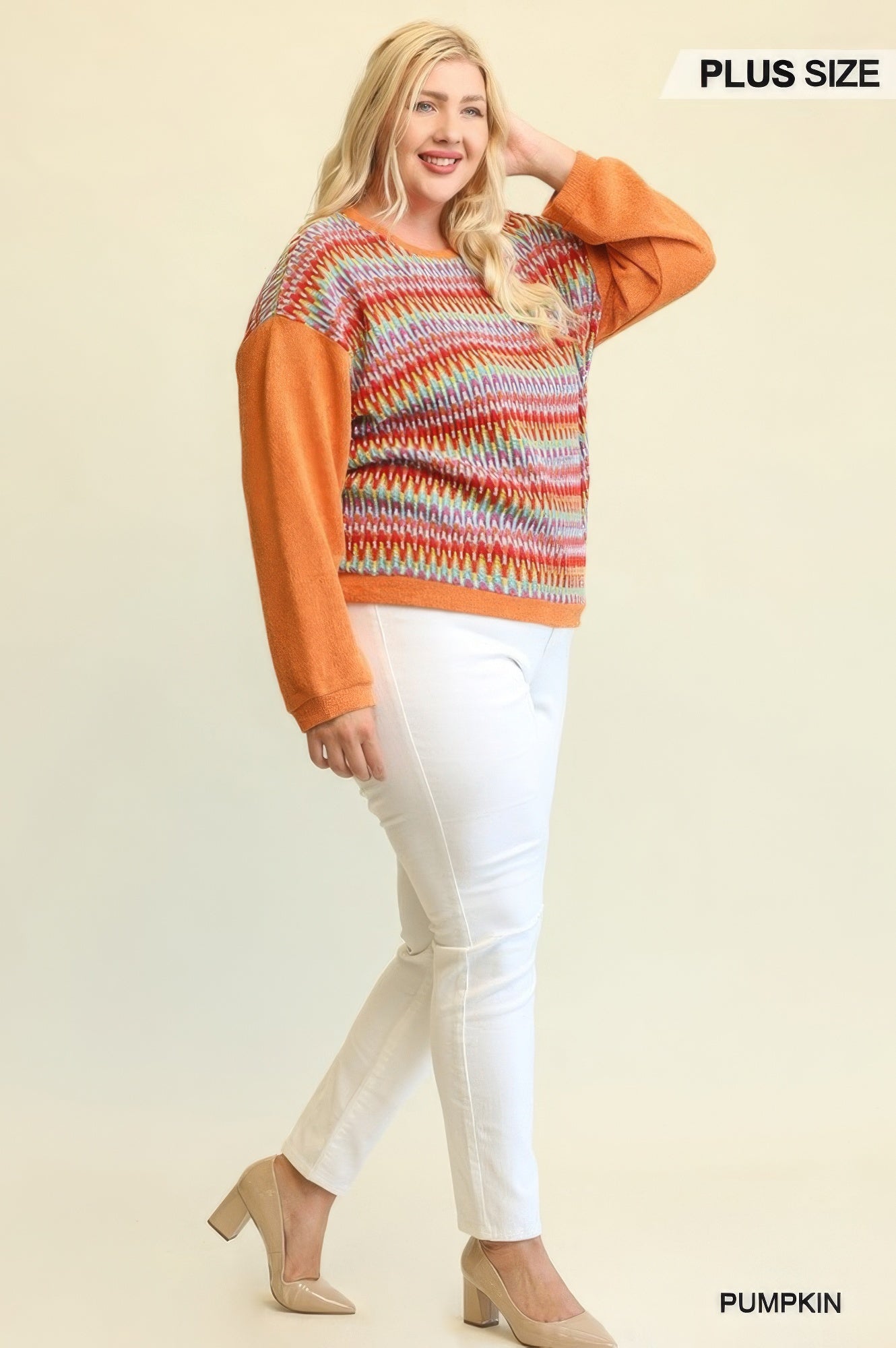 Novelty Knit And Solid Knit Mixed Loose Top With Drop Down Shoulder product image