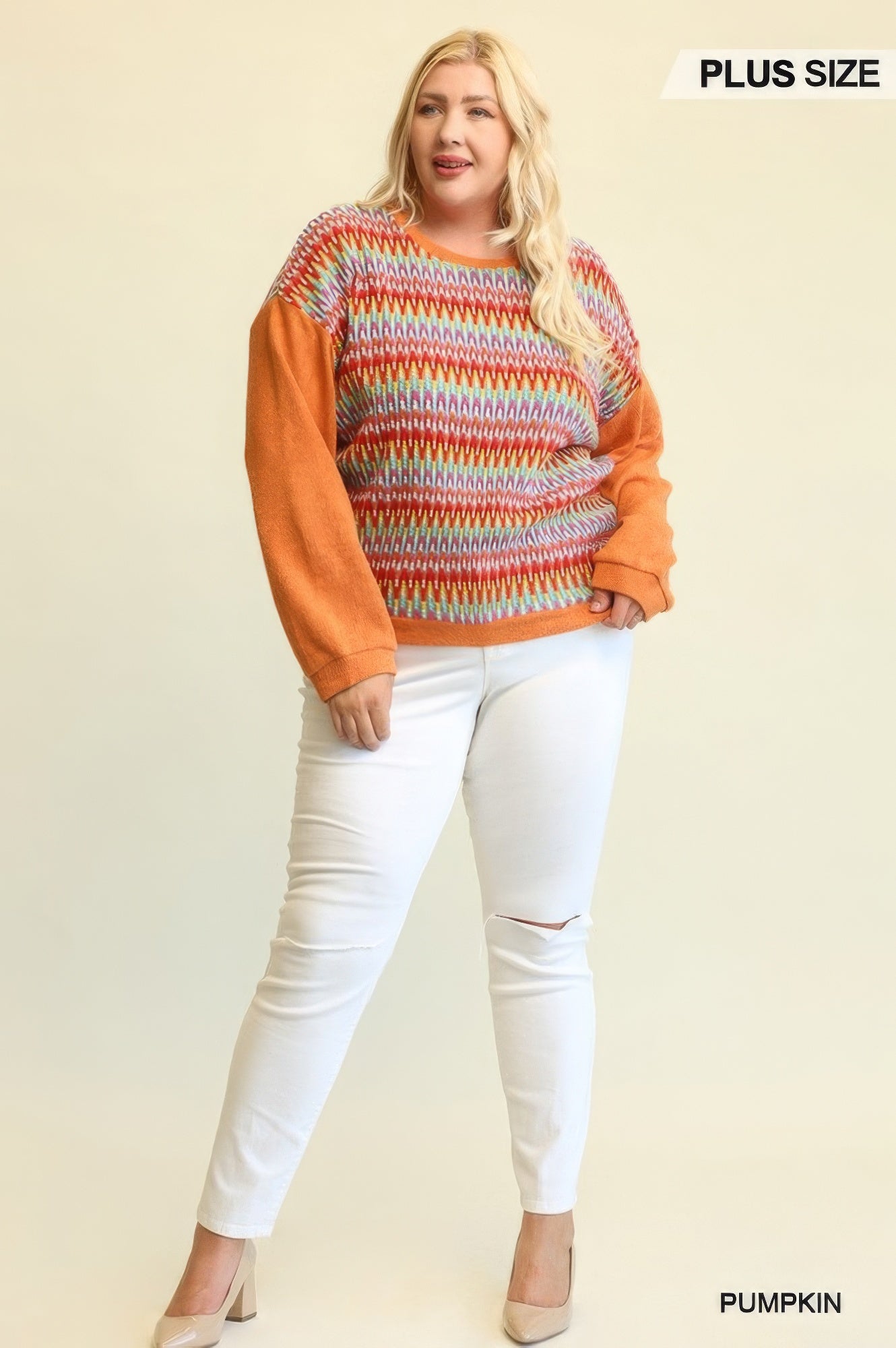 Novelty Knit And Solid Knit Mixed Loose Top With Drop Down Shoulder product image