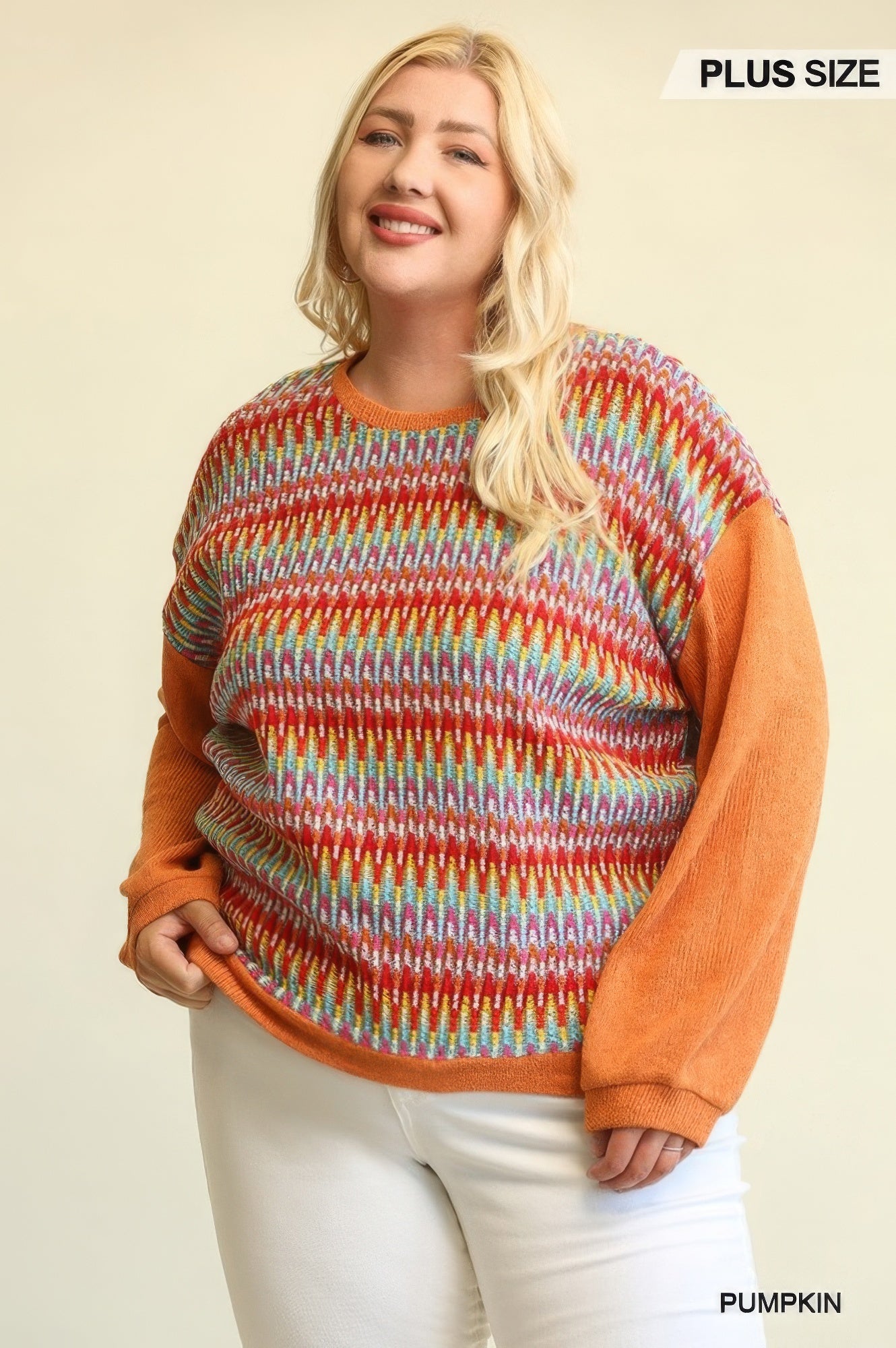 Novelty Knit And Solid Knit Mixed Loose Top With Drop Down Shoulder product image