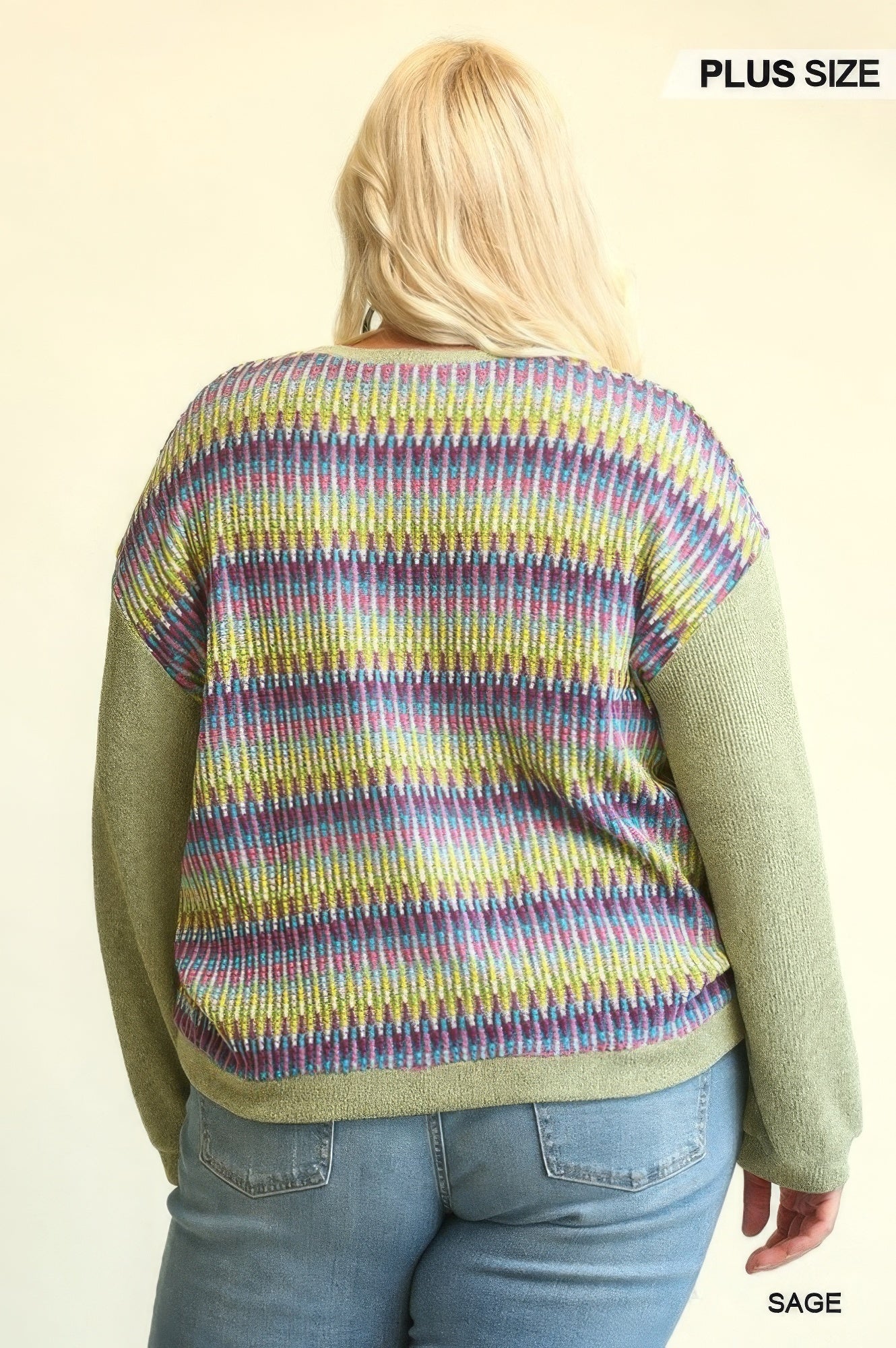 Novelty Knit And Solid Knit Mixed Loose Top With Drop Down Shoulder product image