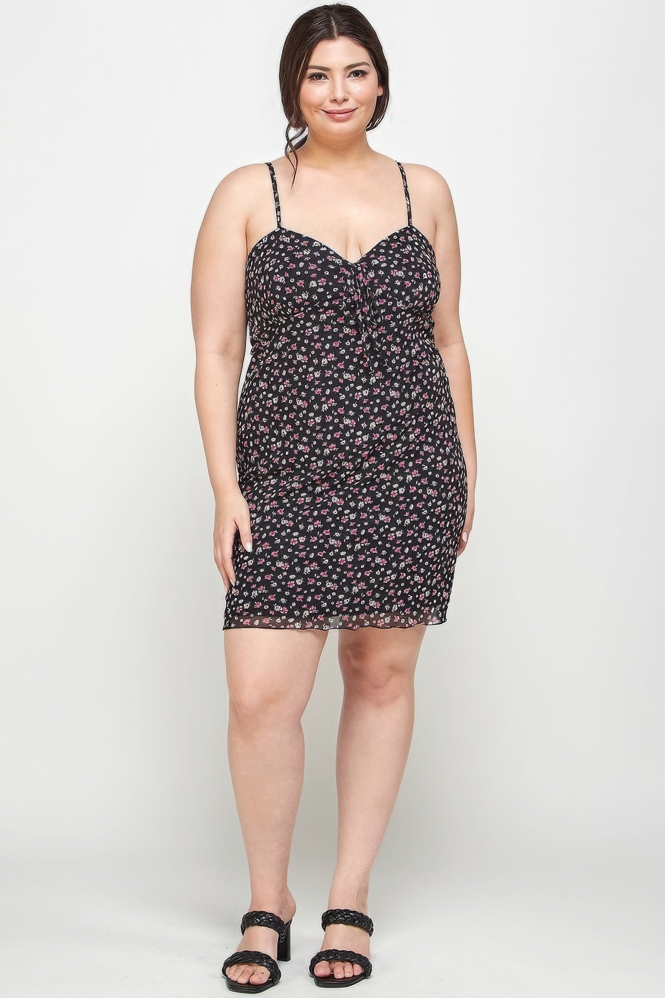 Plus Size Ditsy Floral Print On Mesh Fabric Cami Dress product image