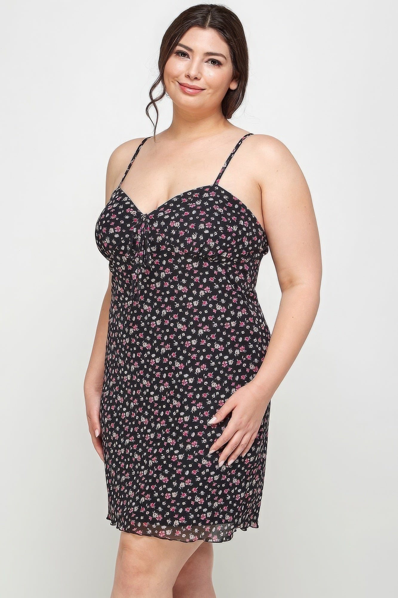 Plus Size Ditsy Floral Print On Mesh Fabric Cami Dress product image