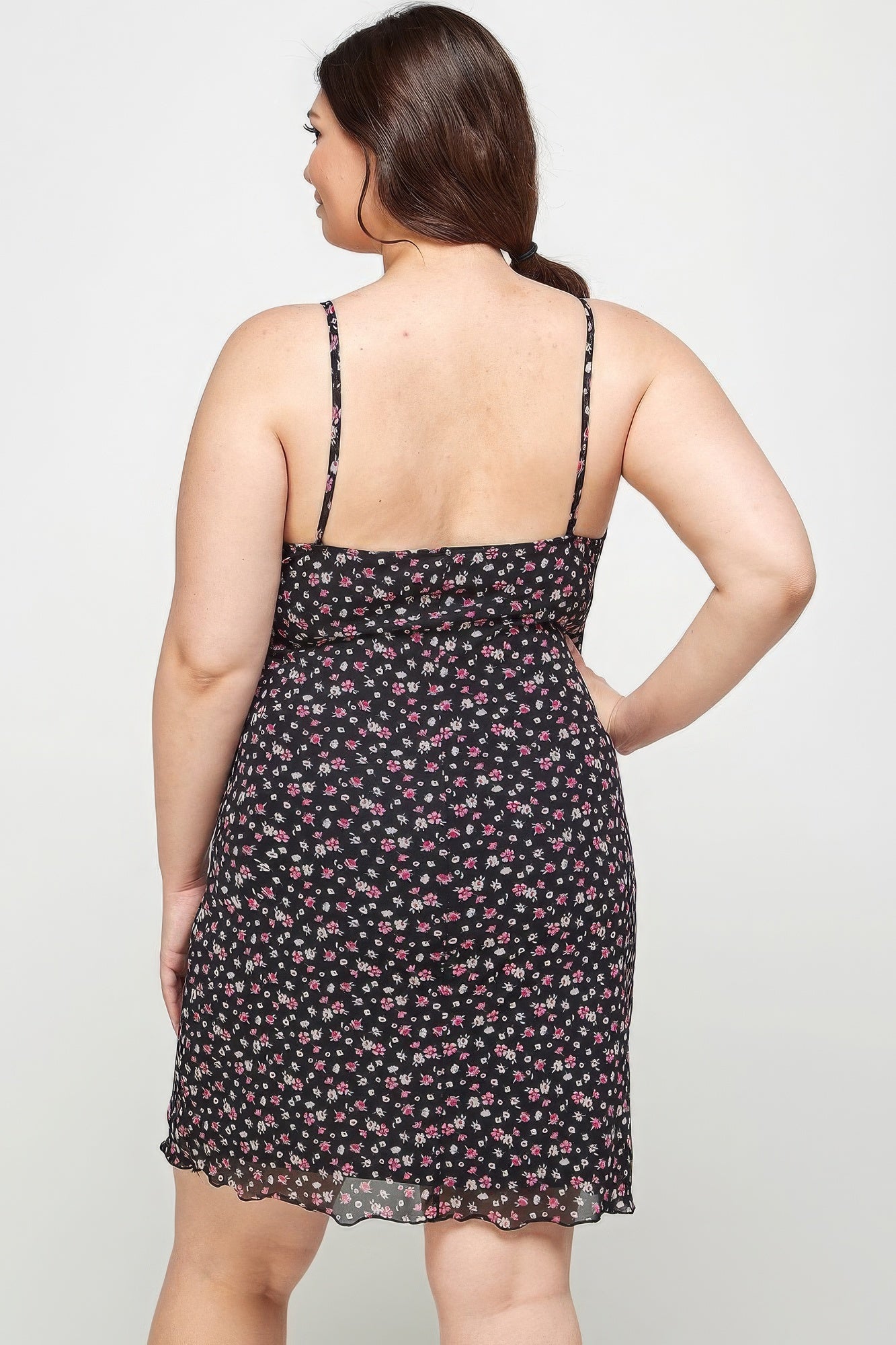 Plus Size Ditsy Floral Print On Mesh Fabric Cami Dress product image