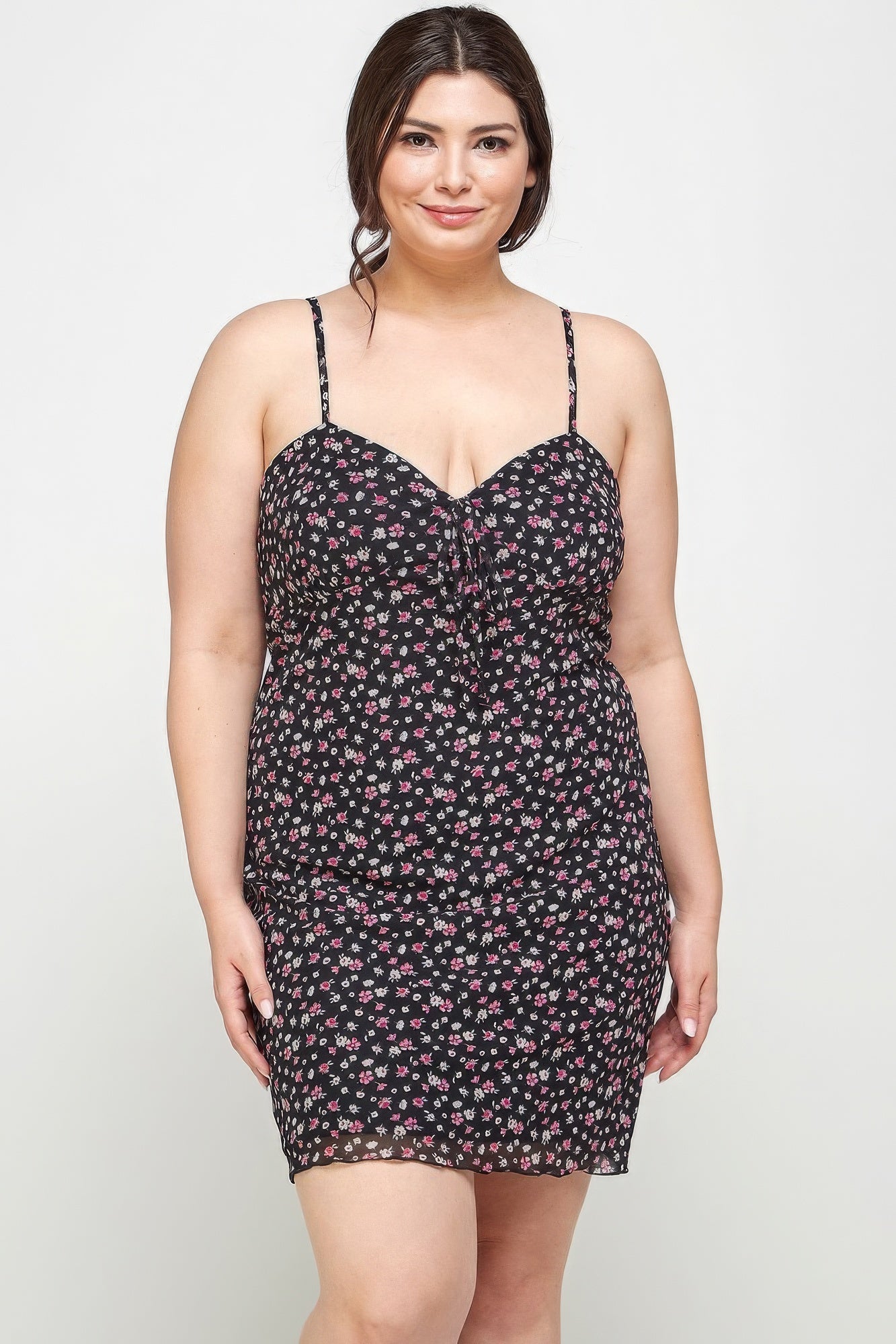 Plus Size Ditsy Floral Print On Mesh Fabric Cami Dress product image