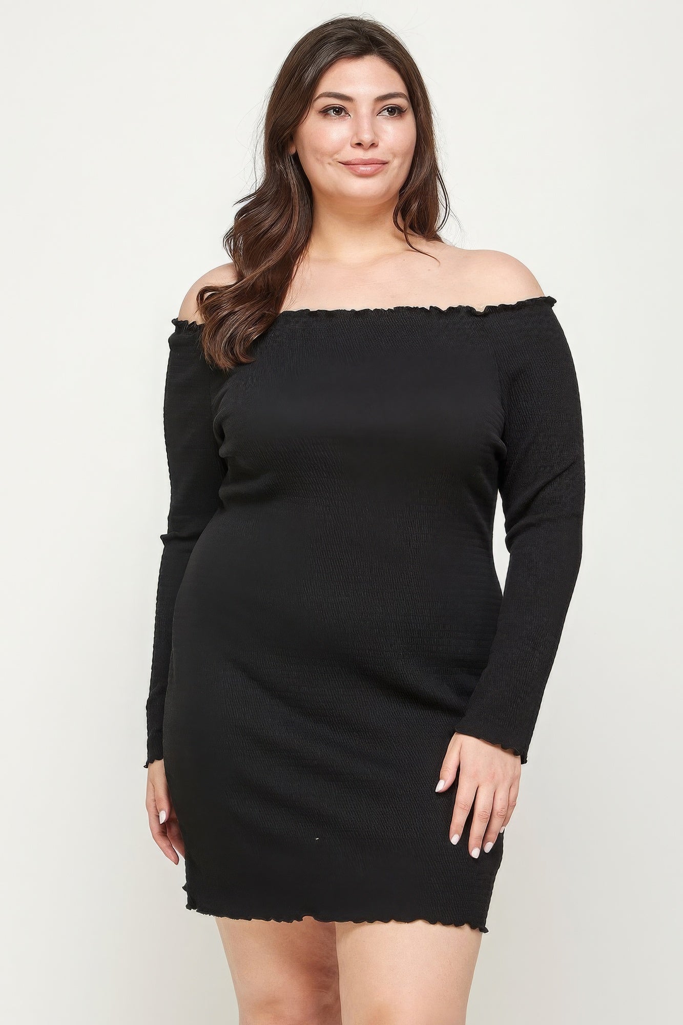 Plus Size, Solid Smocked Off Shoulder Dress product image