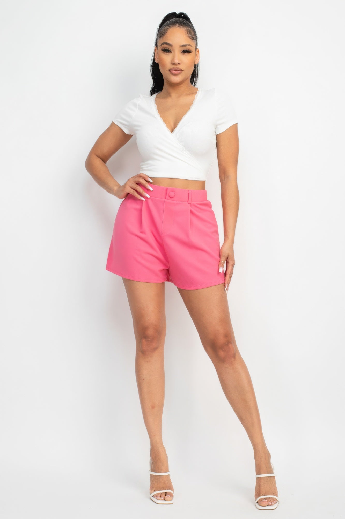 Wrap Surplice Lace Trim Top Wrap Surplice Lace Trim Top - TopFashionHQ