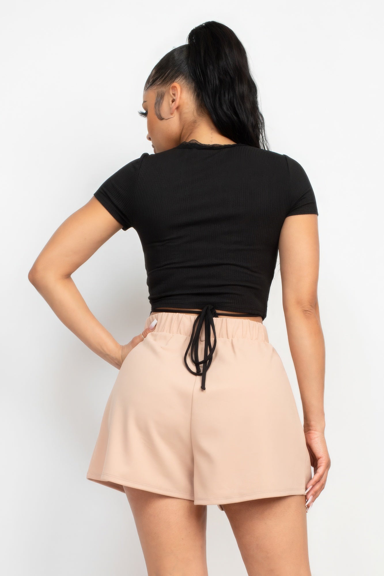 Wrap Surplice Lace Trim Top Wrap Surplice Lace Trim Top - TopFashionHQ