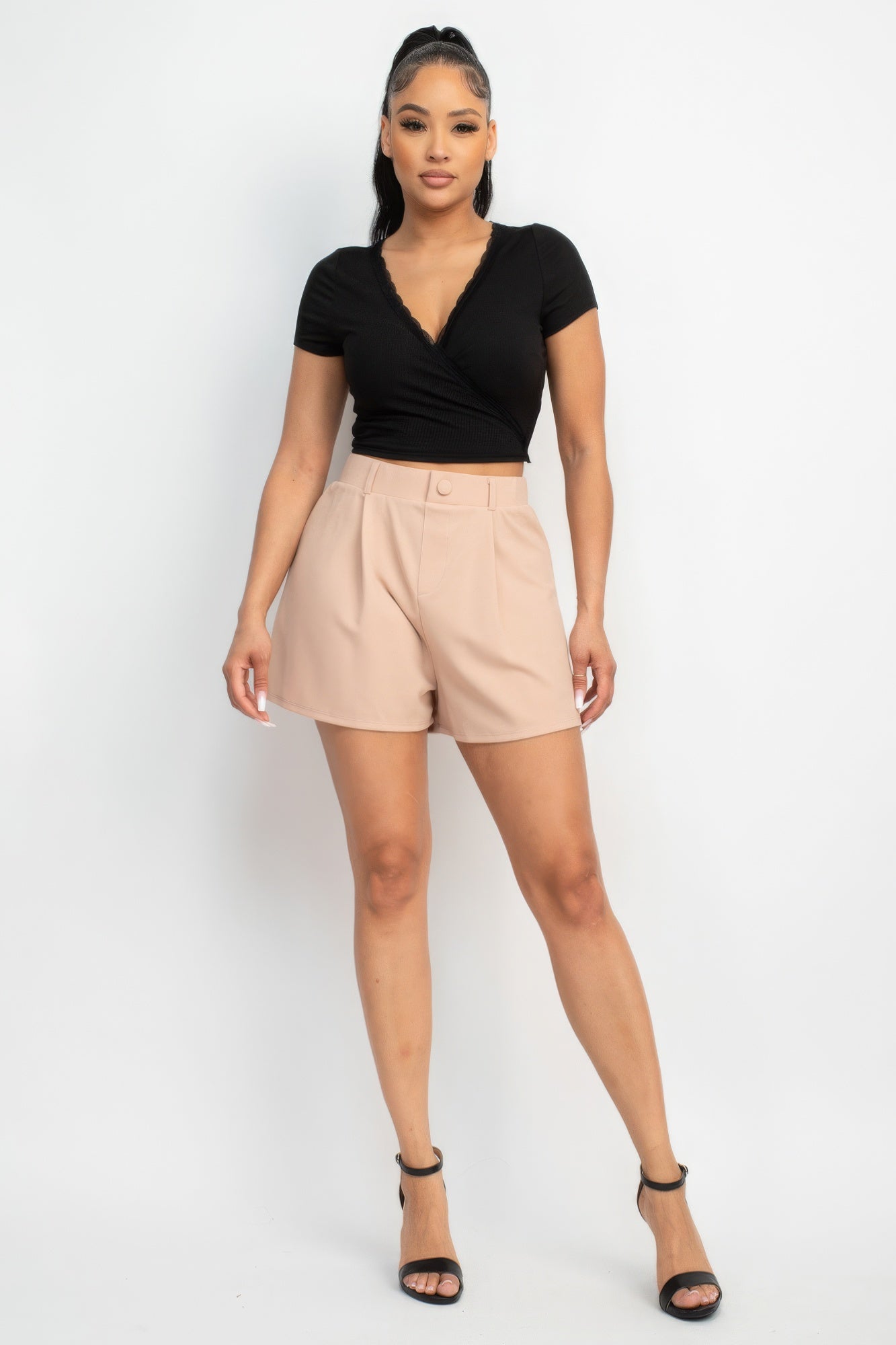 Wrap Surplice Lace Trim Top Wrap Surplice Lace Trim Top - TopFashionHQ