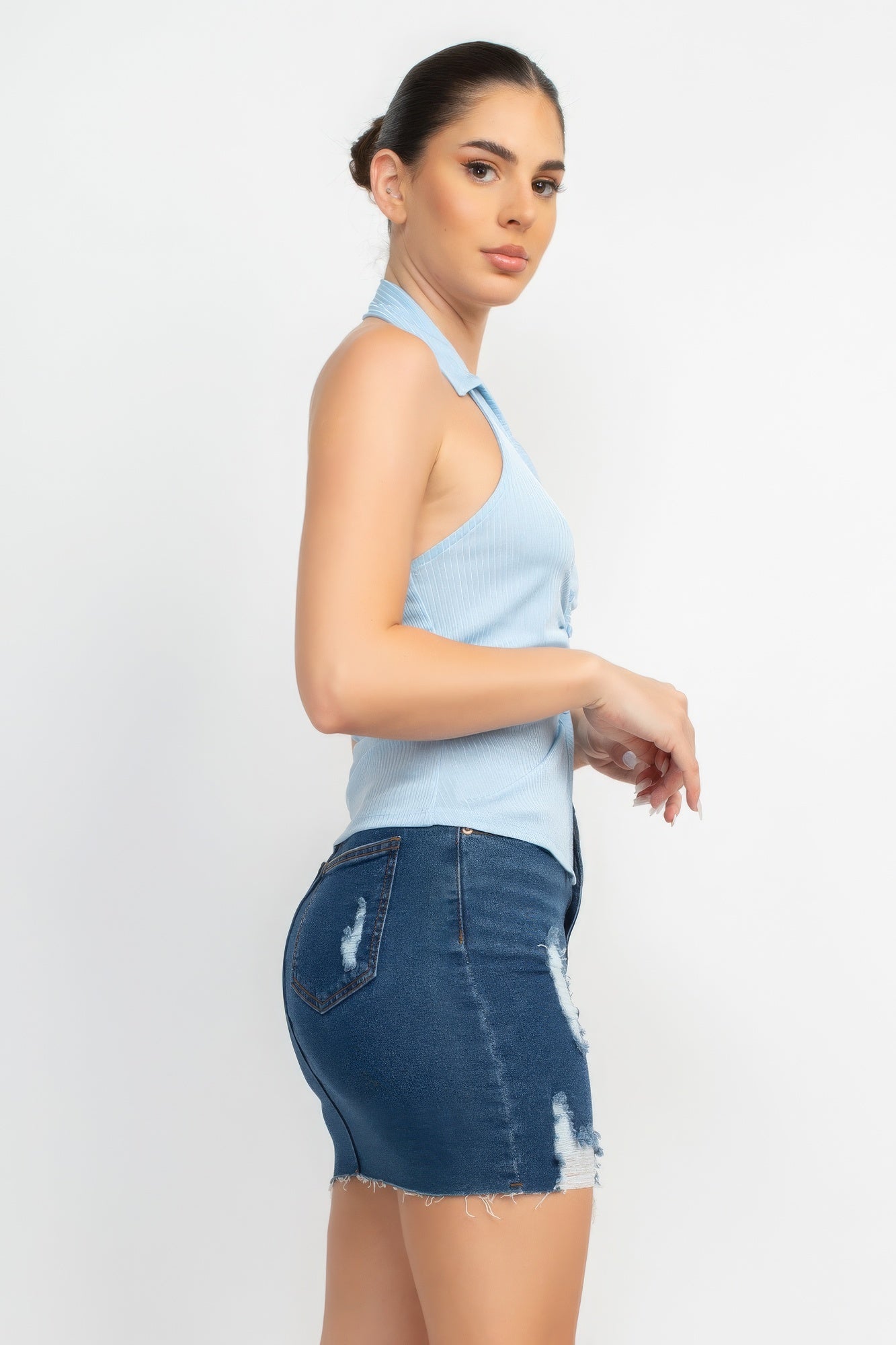 Collared Halter Open Back Top Collared Halter Open Back Top - TopFashionHQ