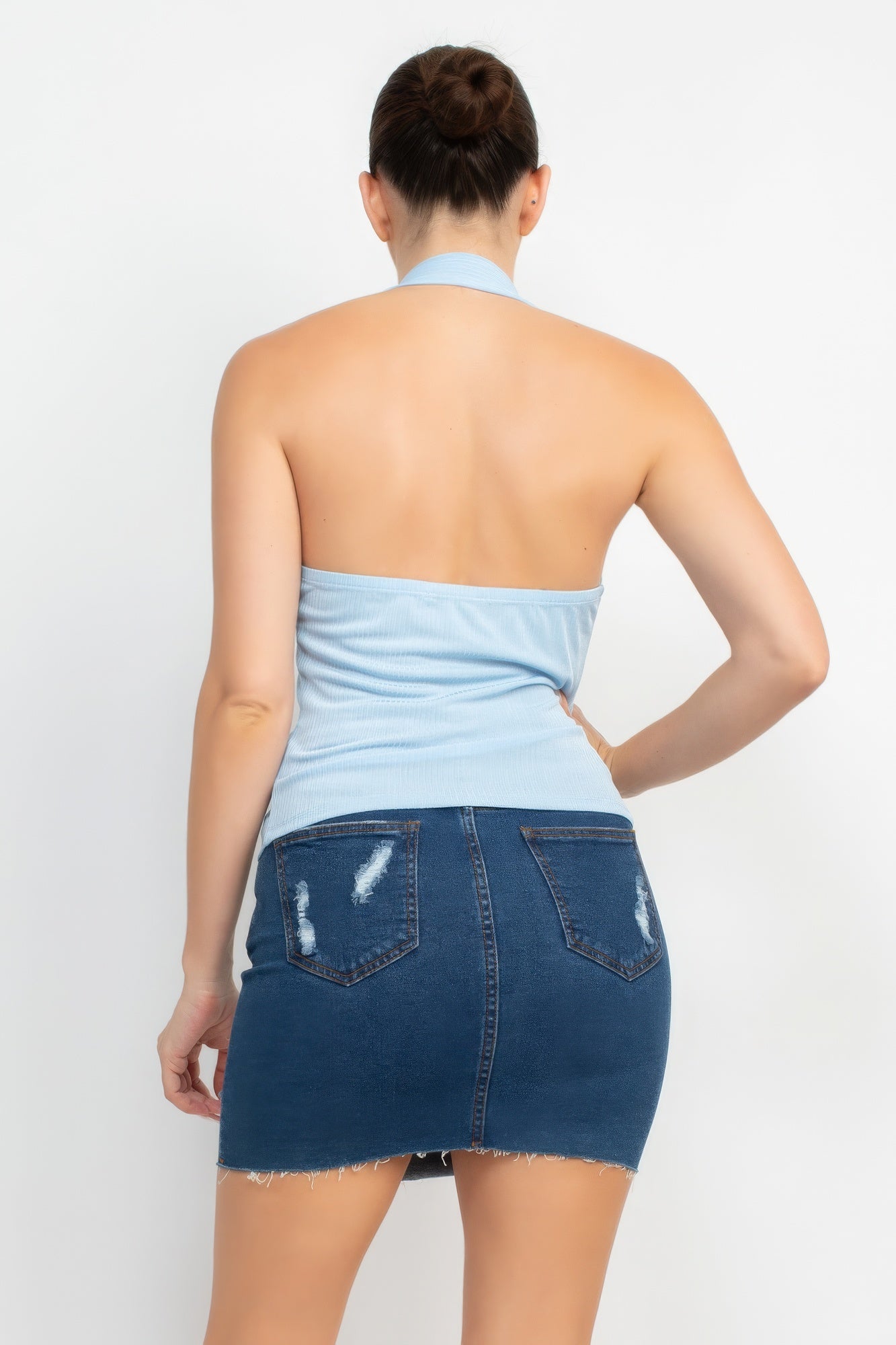 Collared Halter Open Back Top Collared Halter Open Back Top - TopFashionHQ