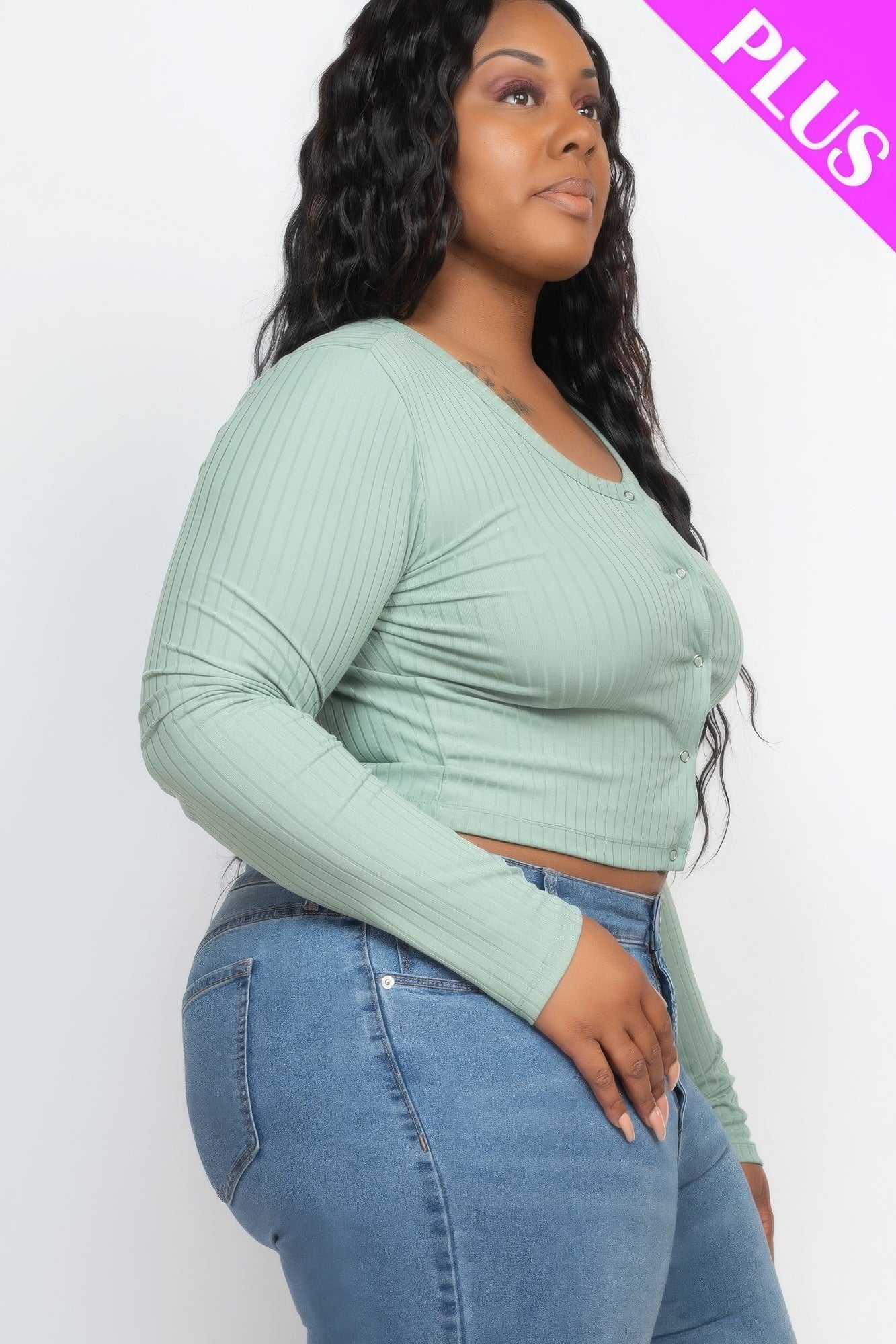 Plus Size Button Up Cropped Top product image