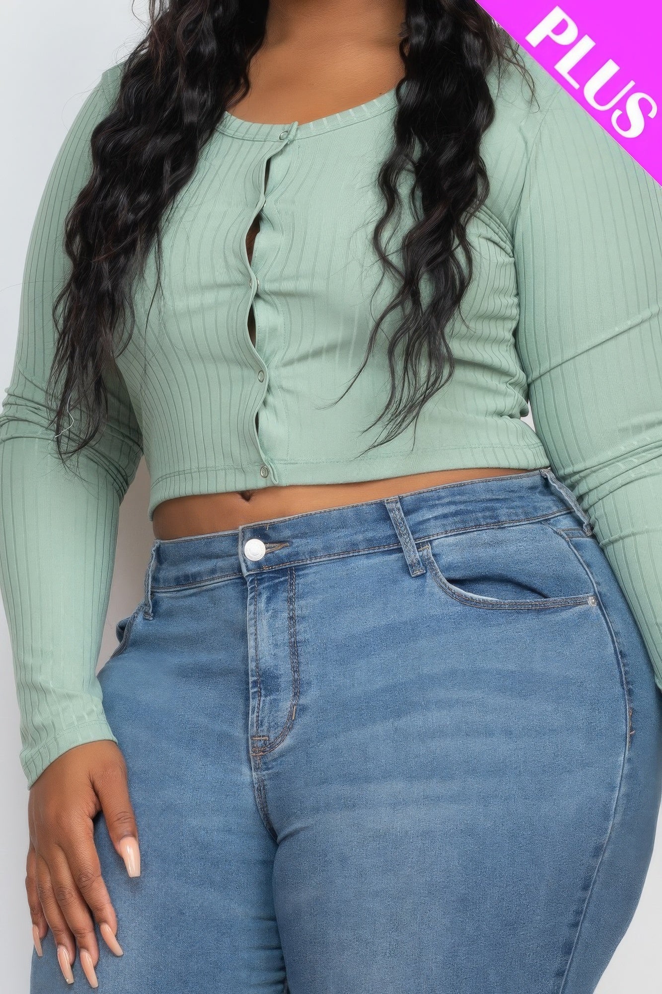 Plus Size Button Up Cropped Top product image