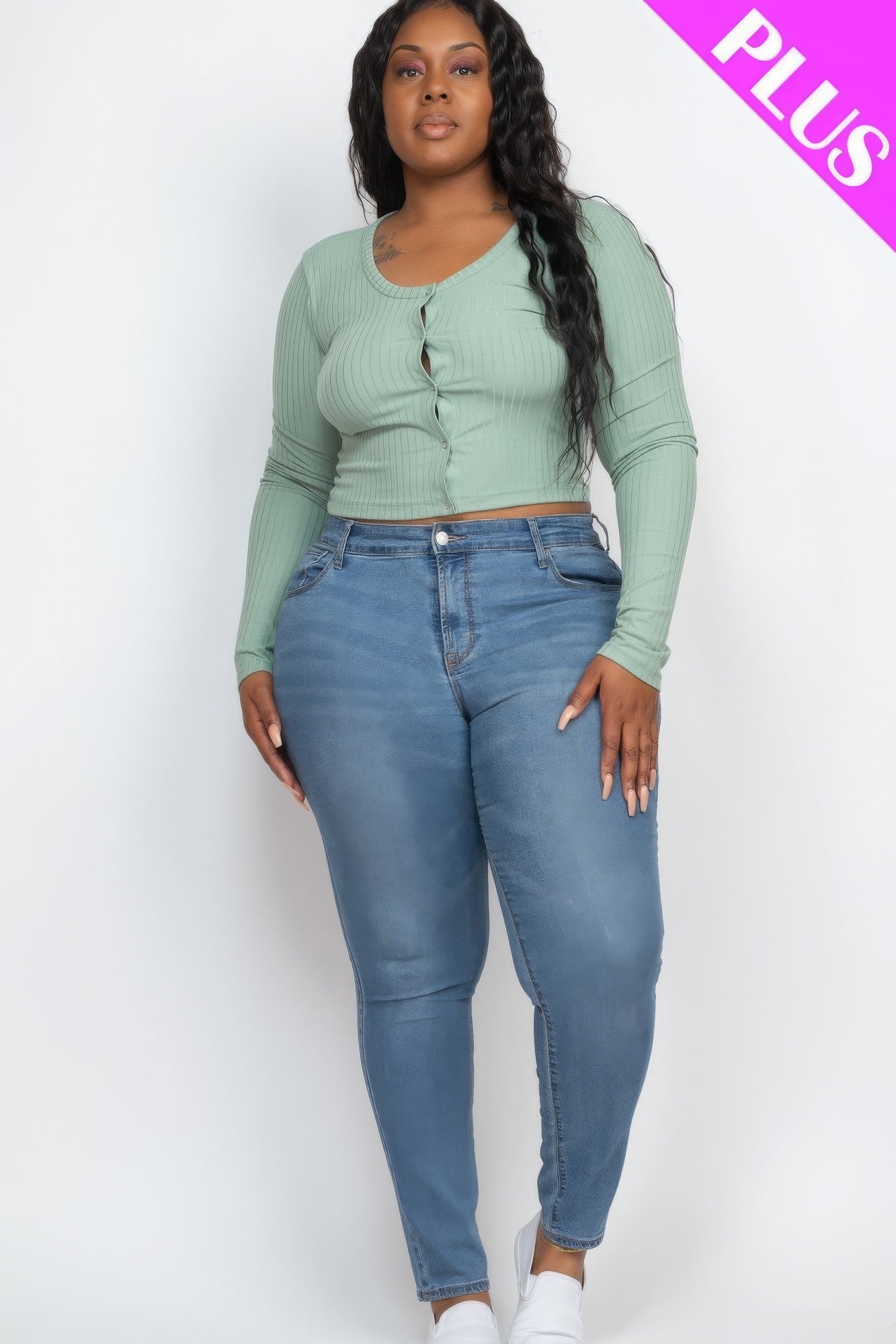 Plus Size Button Up Cropped Top product image