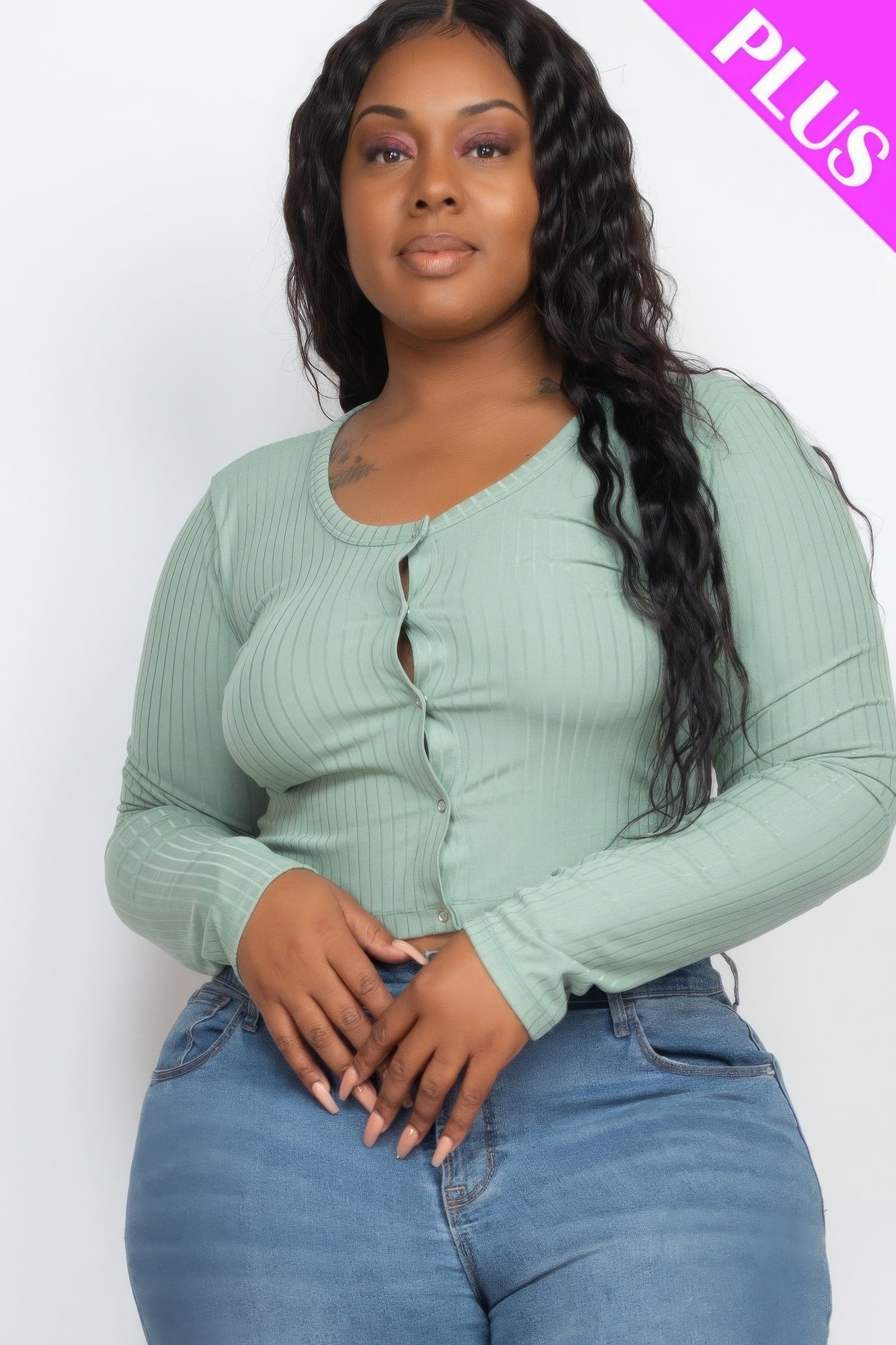 Plus Size Button Up Cropped Top product image