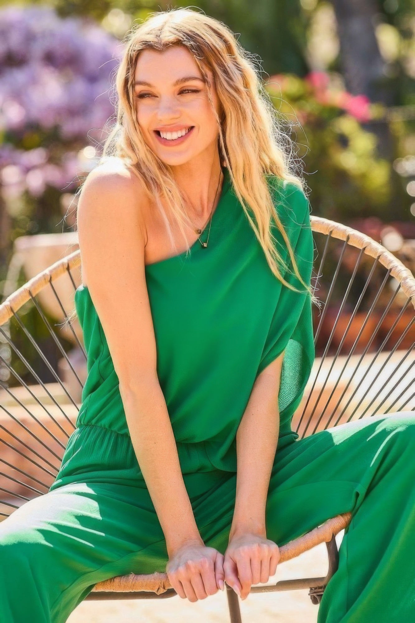 One Shoulder 3/4 Sleeve Unbalanced Waist Elastic Solid Pants Jumpsuit product image