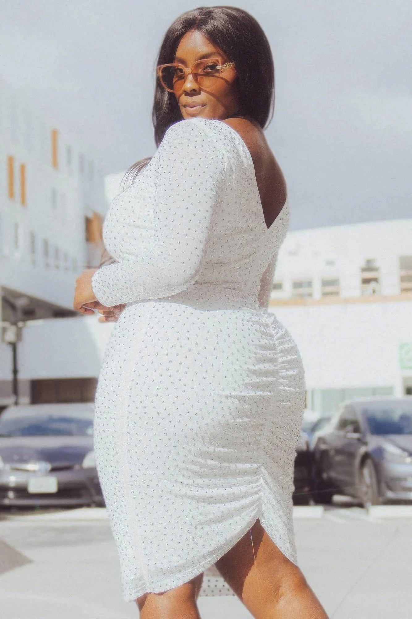 Translucent Silver Rhinestone Plus Midi Dress product image