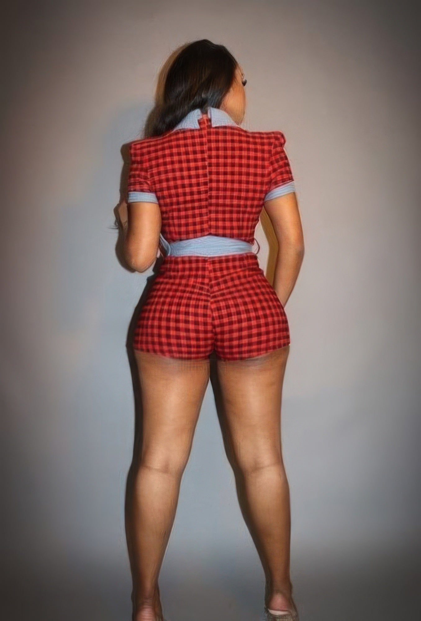Plaid Print Denim Romper product image