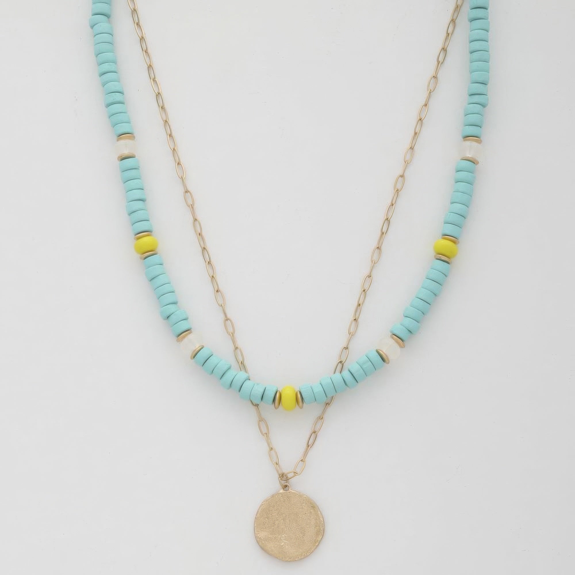 Coin Wood Bead Layered Necklace product image