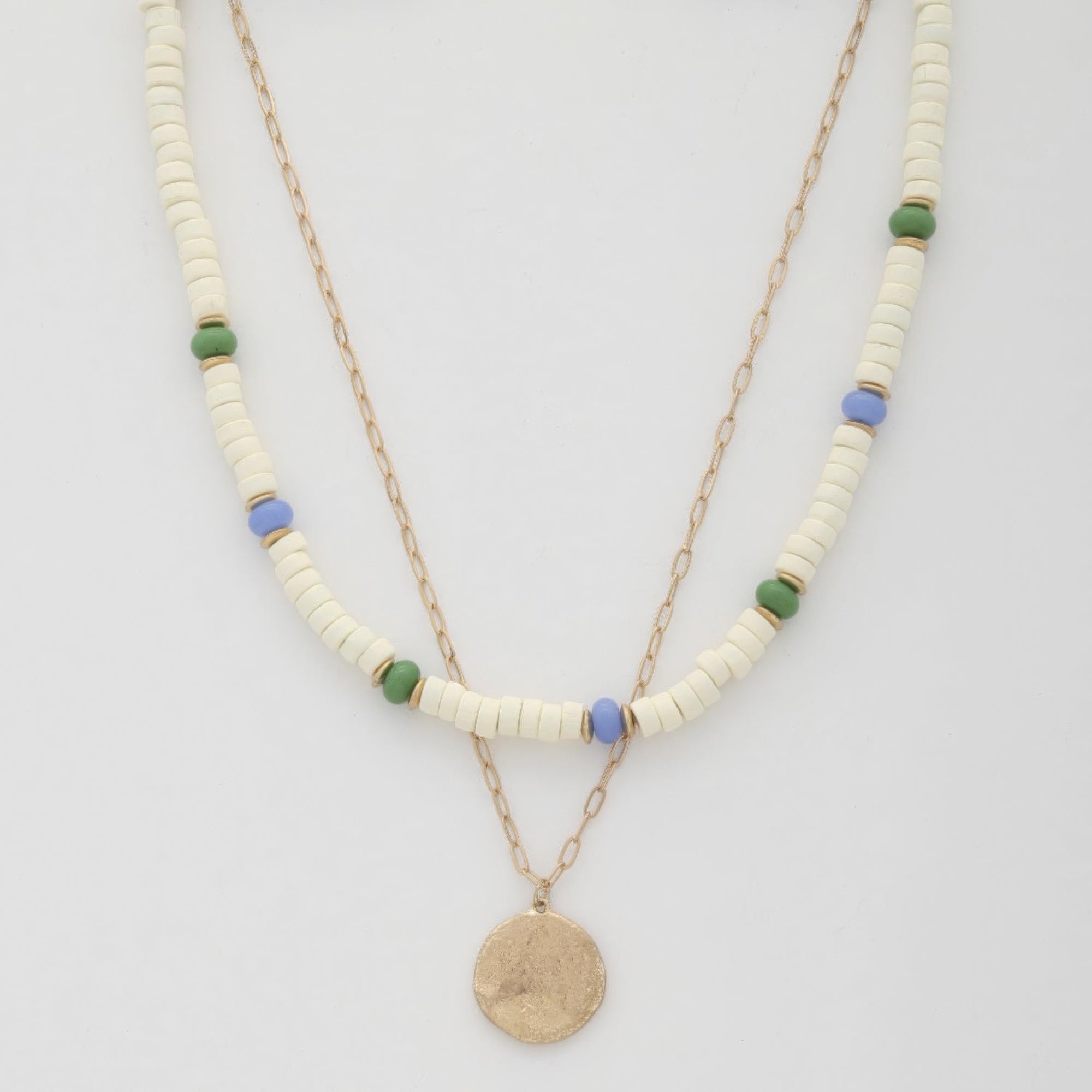 Coin Wood Bead Layered Necklace product image
