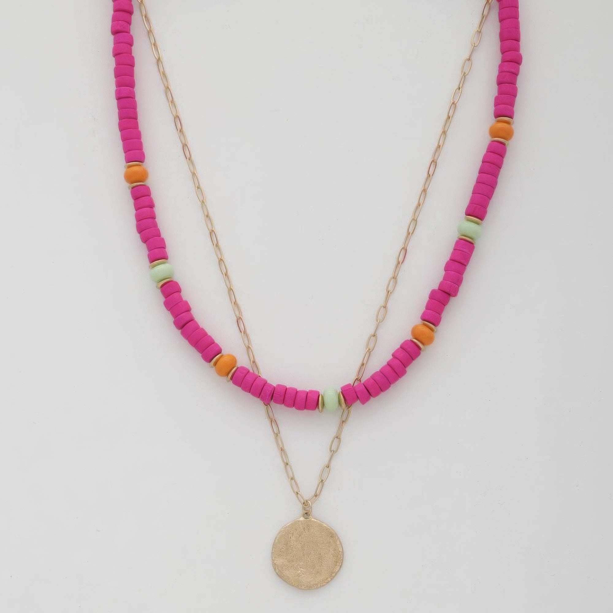 Coin Wood Bead Layered Necklace product image