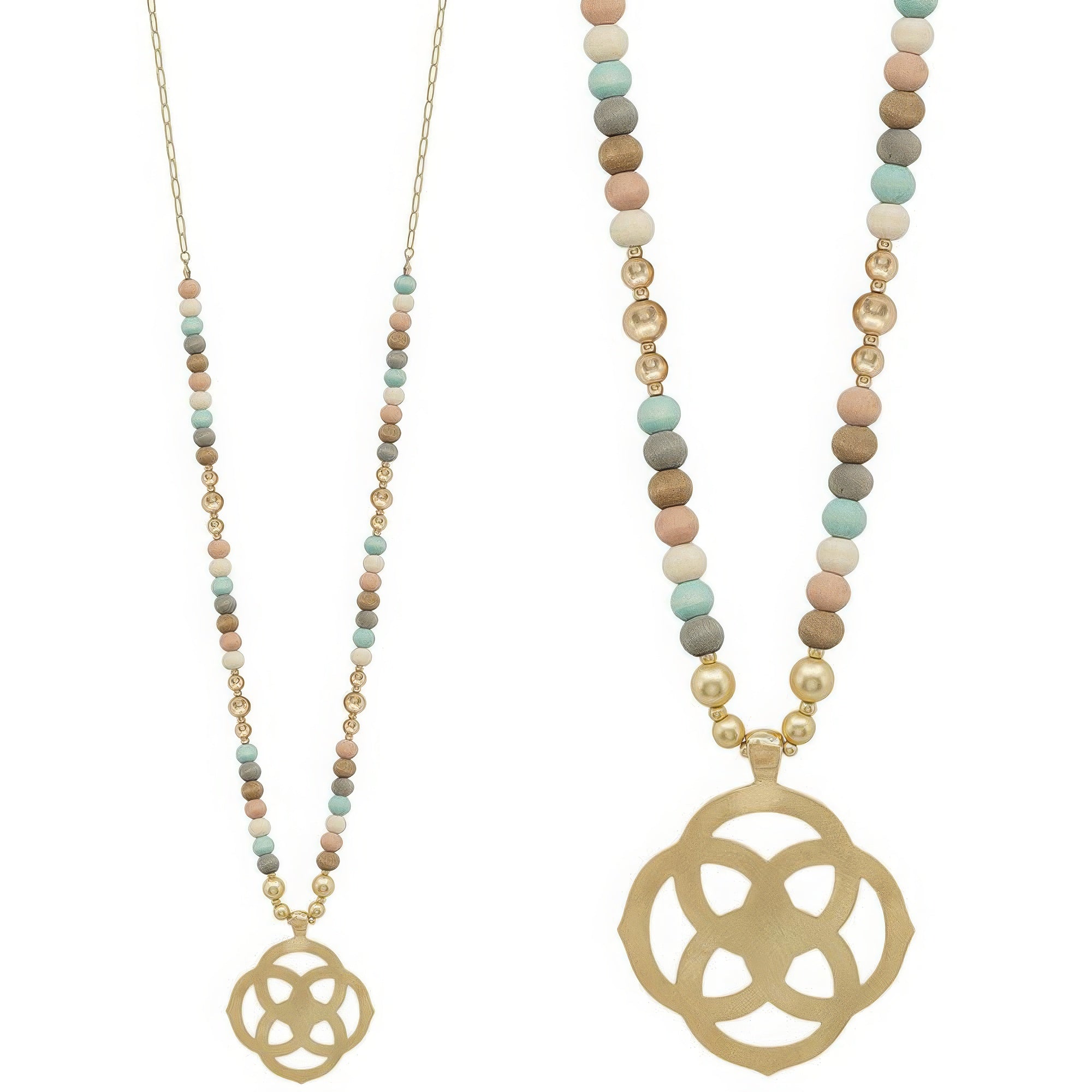 Flower Geometric Pendant Wood Bead Necklace product image