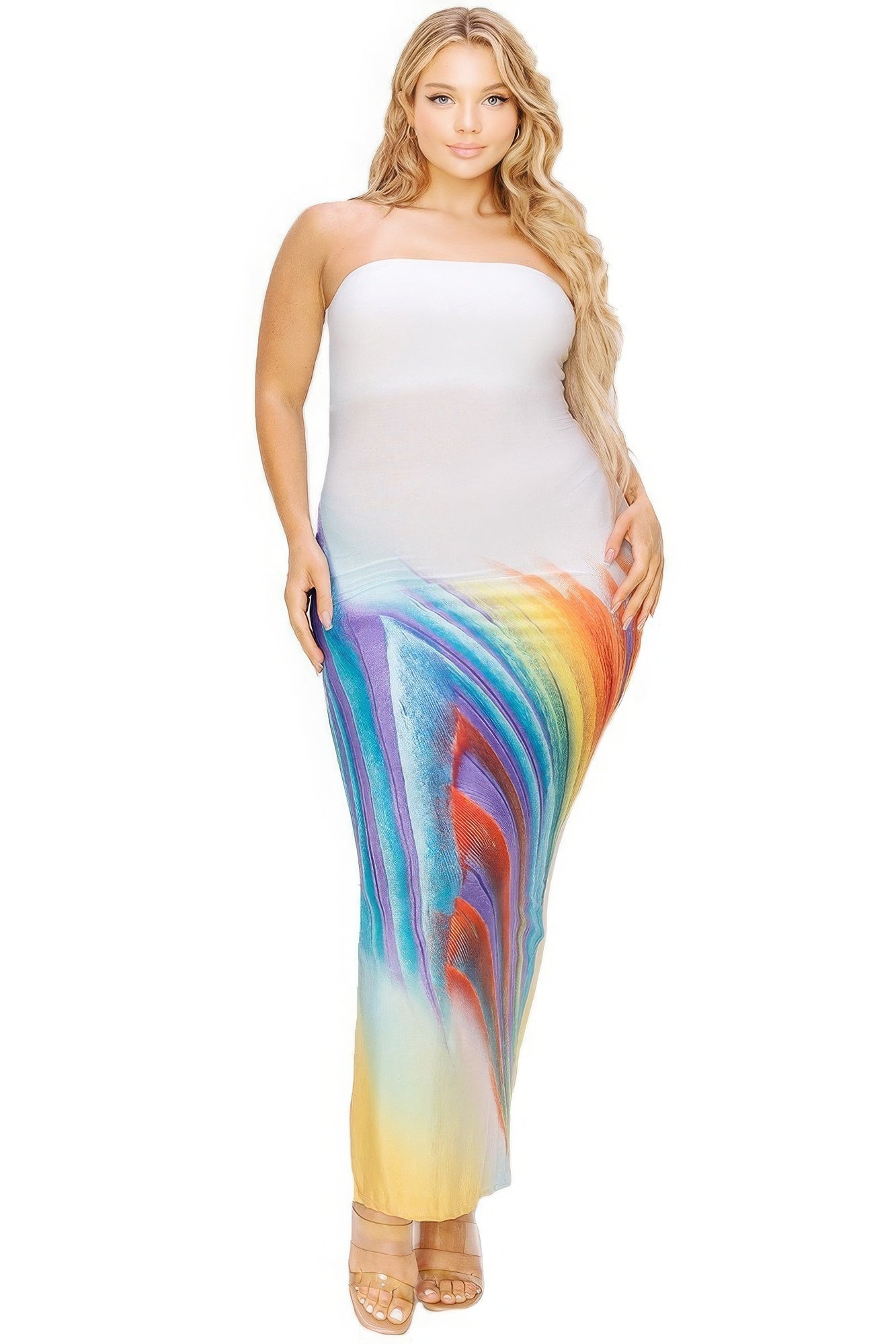 Plus sleeveless color gradient tube top maxi dress product image