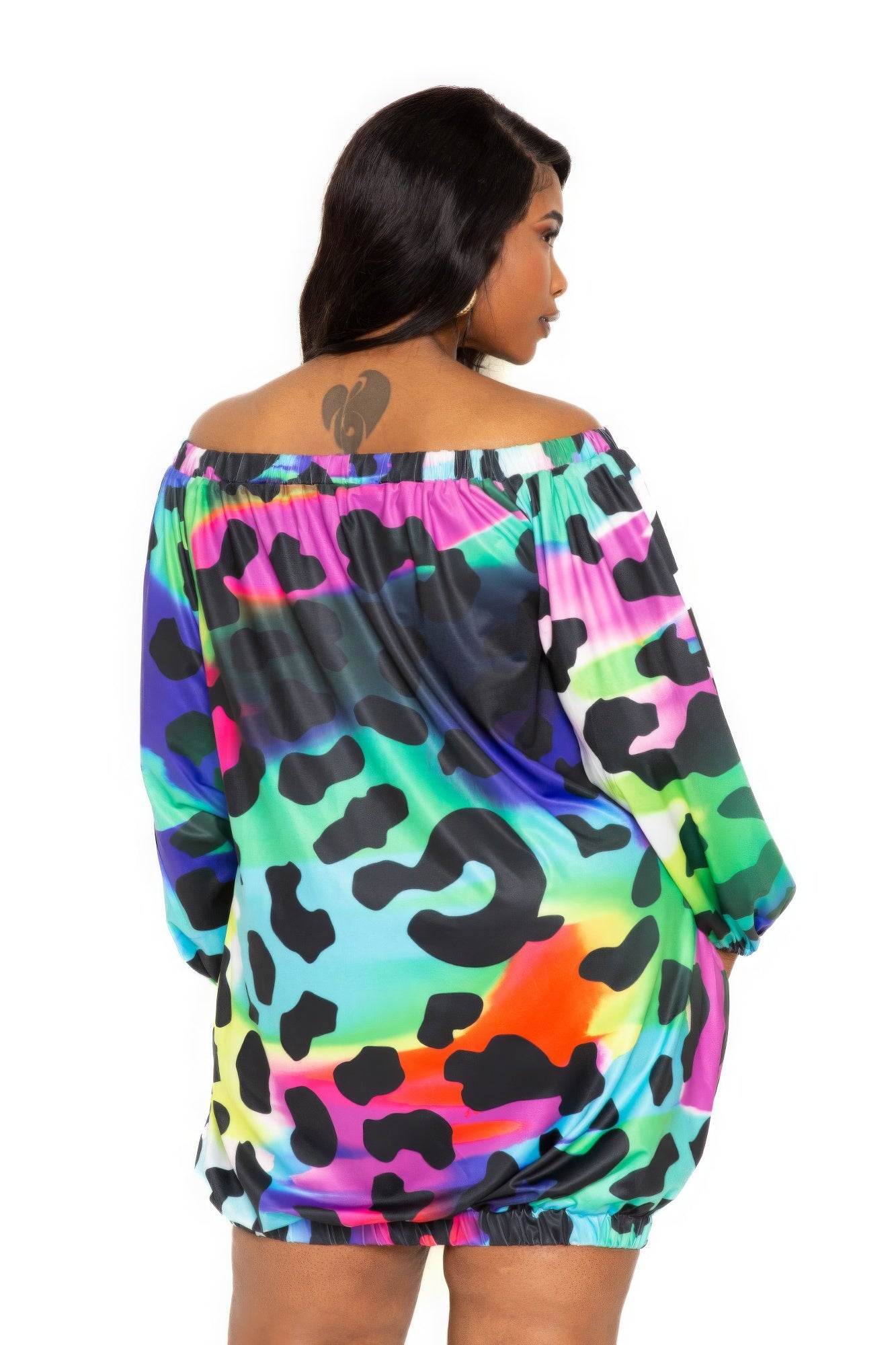 Electric leopard off shoulder bubble mini dress product image
