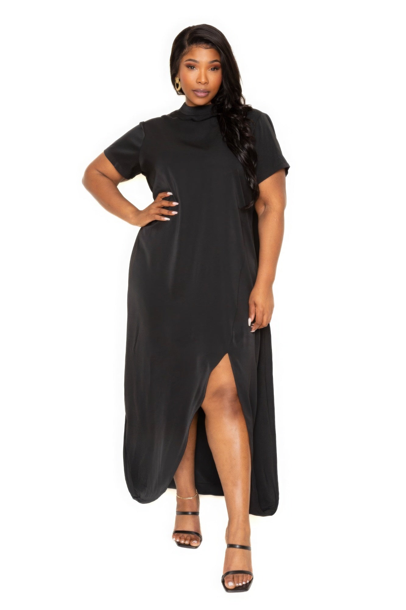 Mock neck back cape dress product image