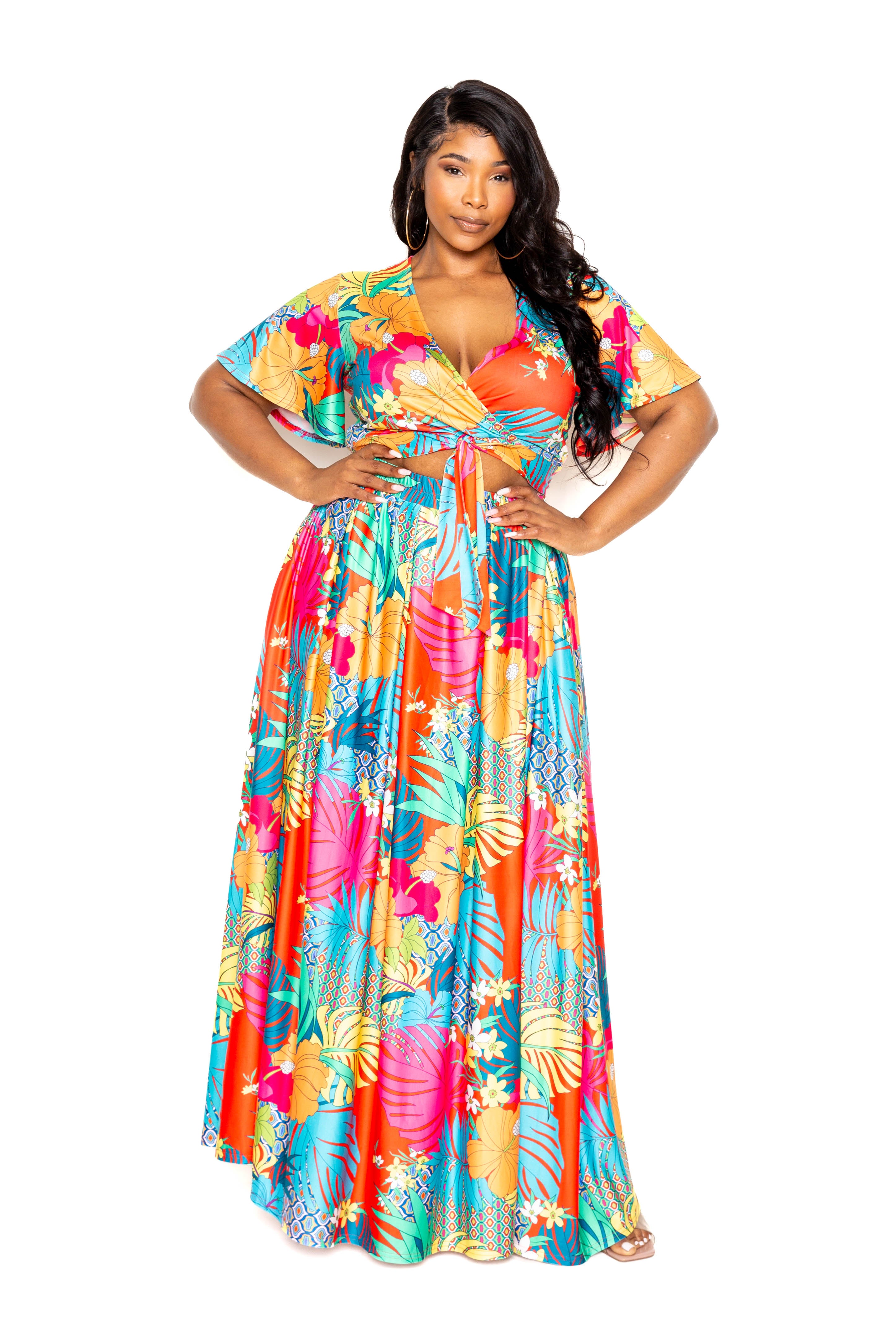 Tropical floral maxi skirt & top set product image